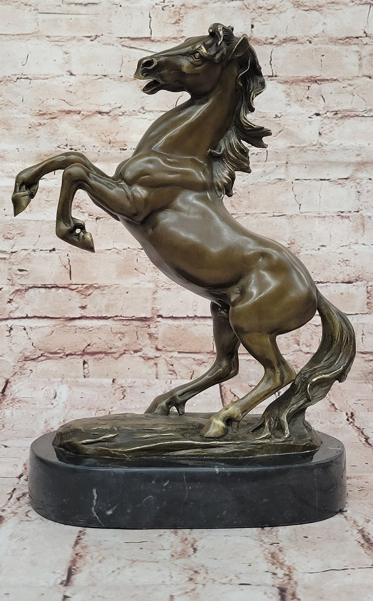 Rearing Stallion Horse Bronze Sculpture Statue Figure on Marble Base by Lecourtier - HT Animal Supply