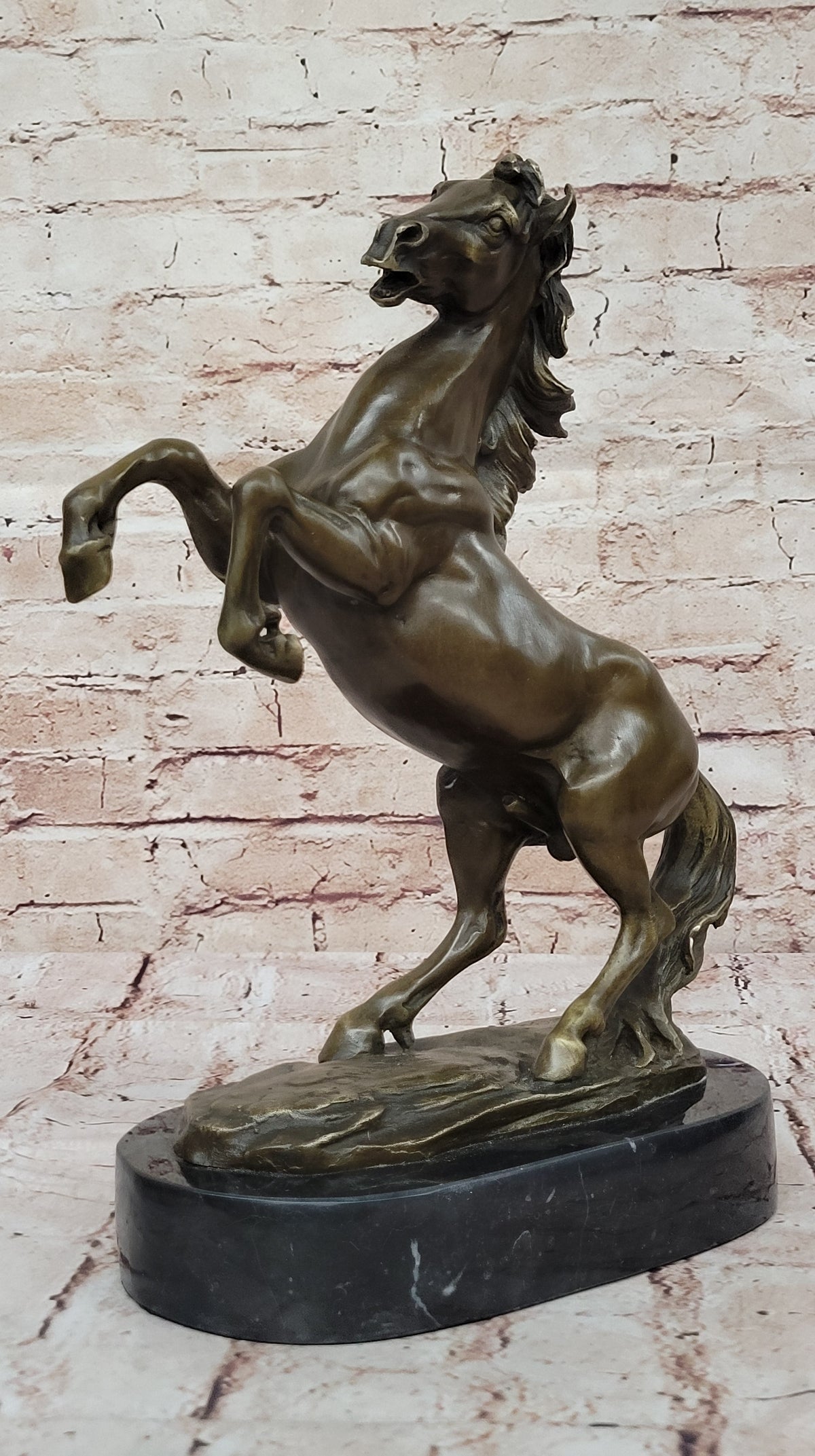 Rearing Stallion Horse Bronze Sculpture Statue Figure on Marble Base by Lecourtier - HT Animal Supply