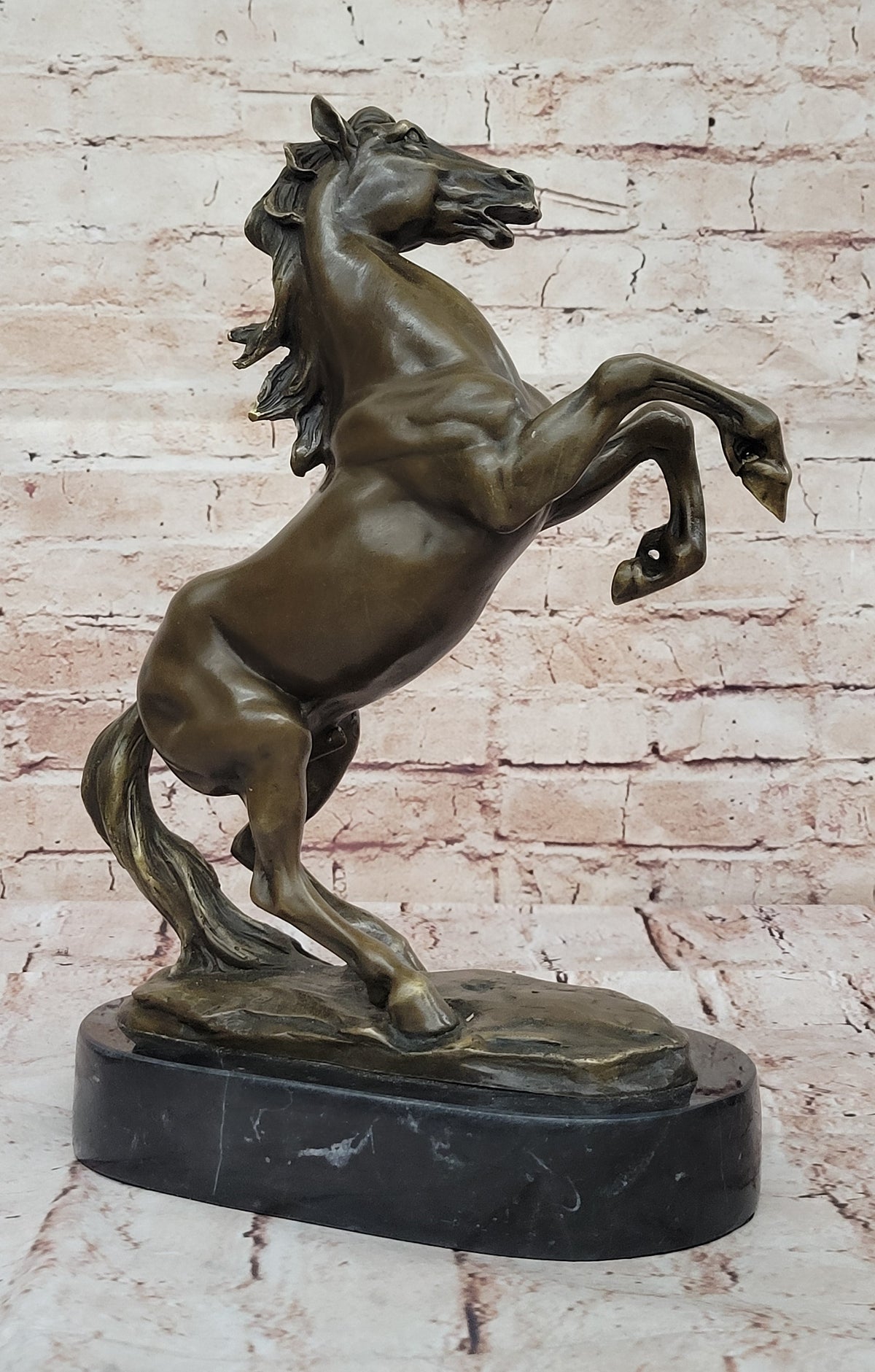Rearing Stallion Horse Bronze Sculpture Statue Figure on Marble Base by Lecourtier - HT Animal Supply