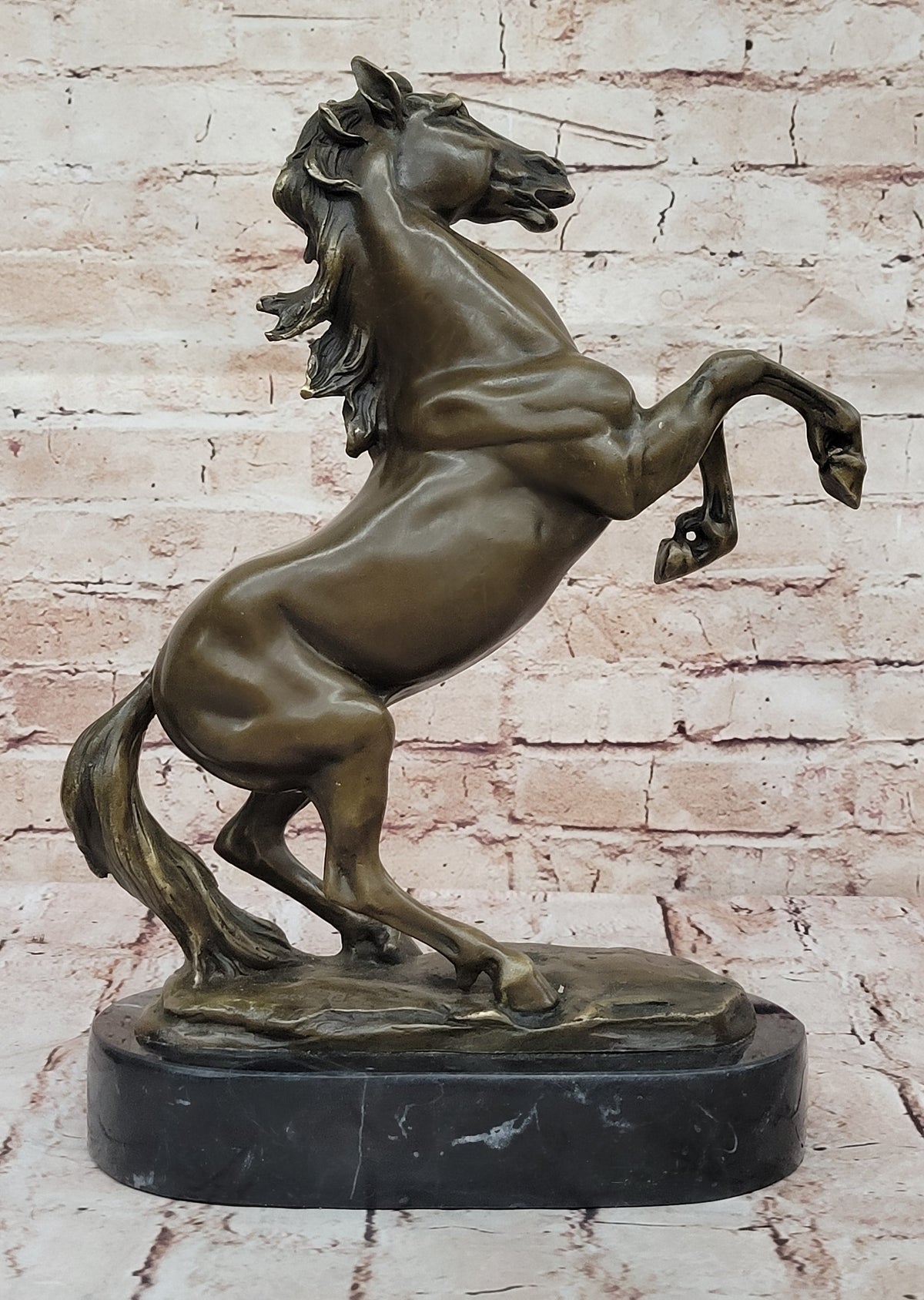 Rearing Stallion Horse Bronze Sculpture Statue Figure on Marble Base by Lecourtier - HT Animal Supply