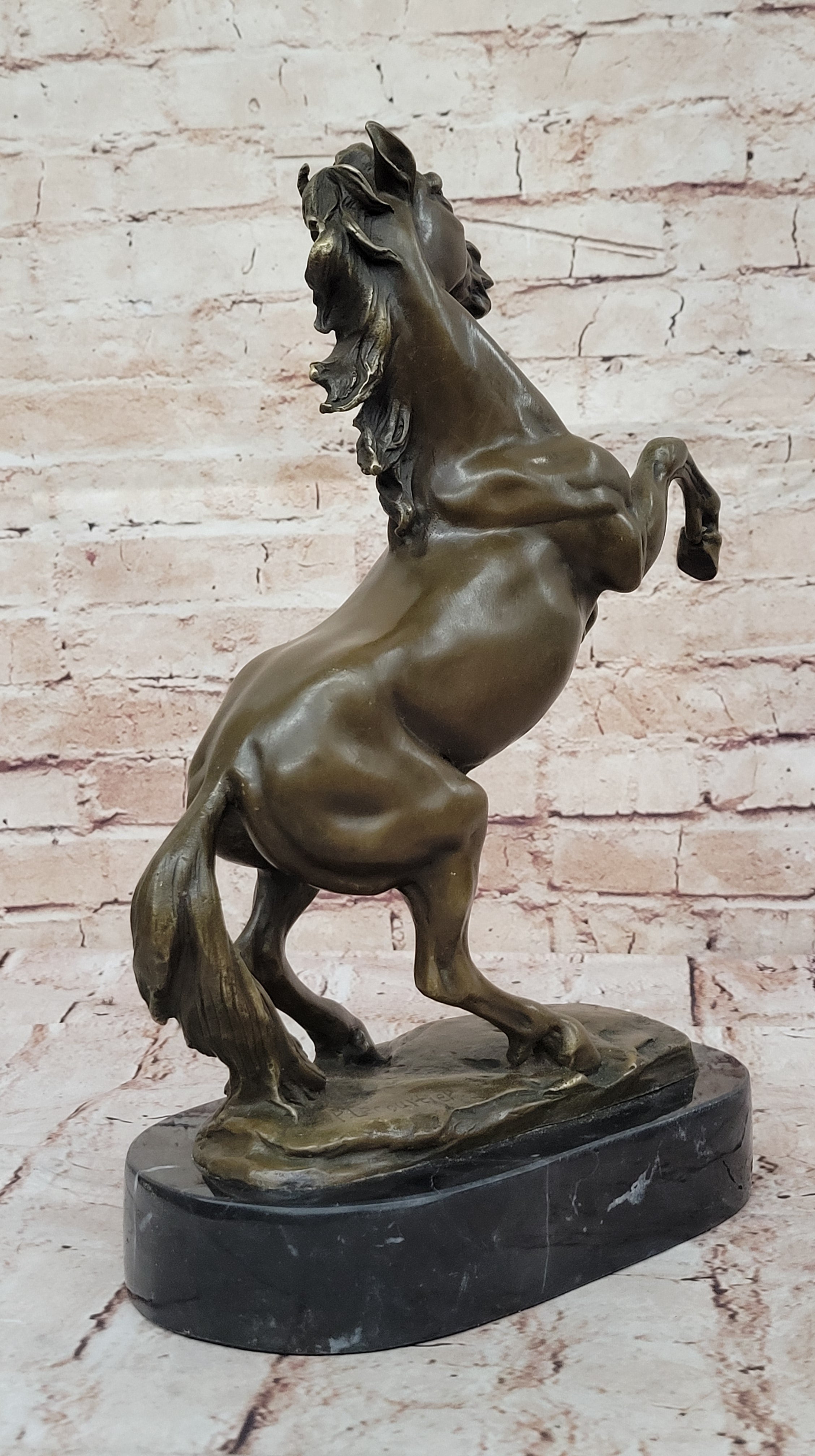Rearing Stallion Horse Bronze Sculpture Statue Figure on Marble Base by Lecourtier