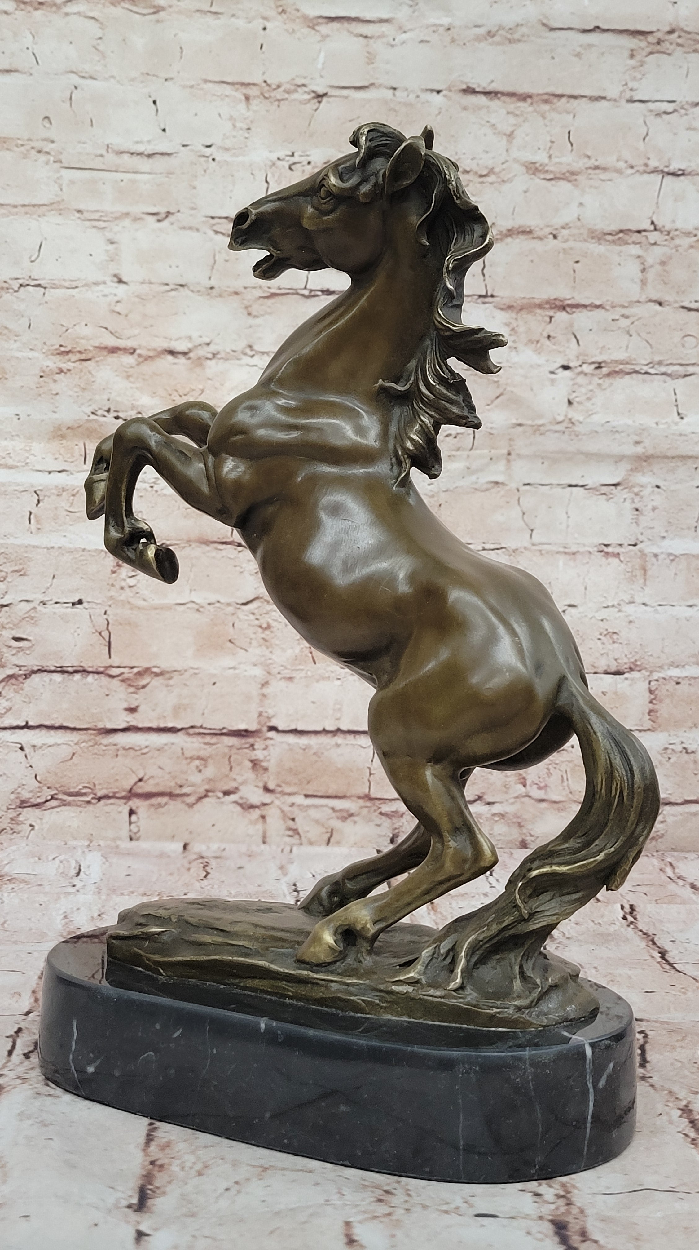 Rearing Stallion Horse Bronze Sculpture Statue Figure on Marble Base by Lecourtier