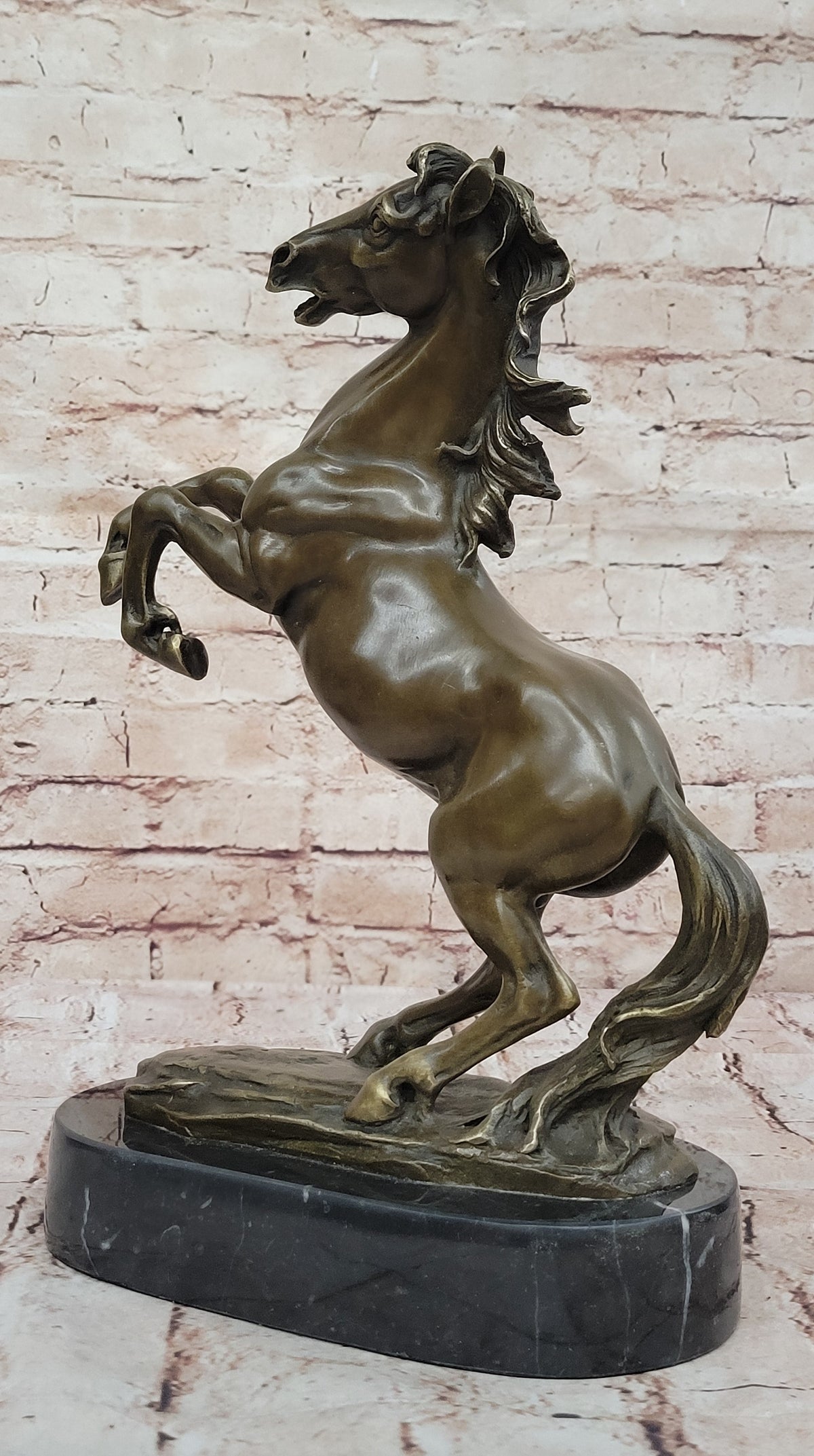 Rearing Stallion Horse Bronze Sculpture Statue Figure on Marble Base by Lecourtier - HT Animal Supply