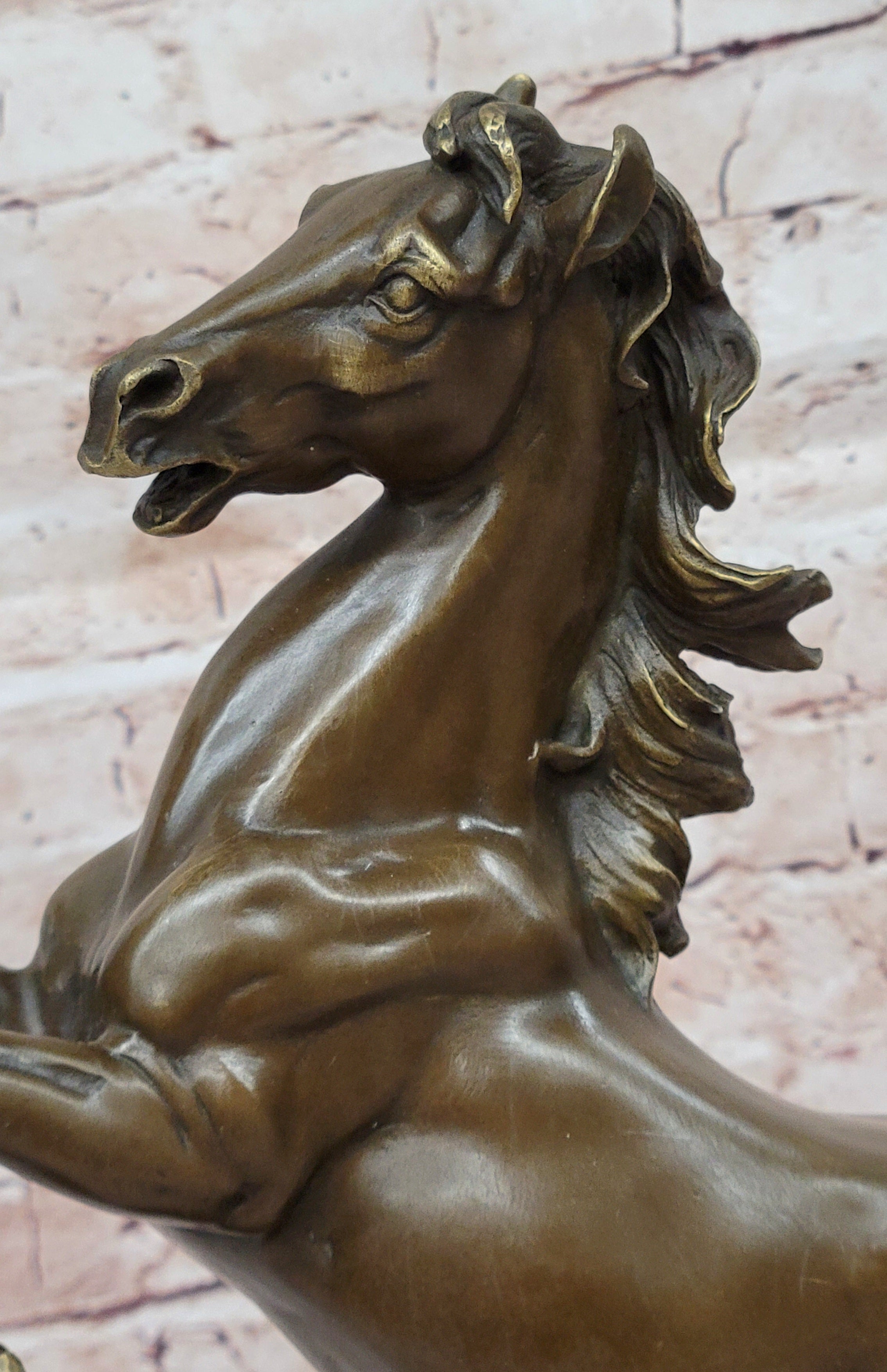 Rearing Stallion Horse Bronze Sculpture Statue Figure on Marble Base by Lecourtier