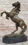 Rearing Stallion Horse Bronze Sculpture Statue Figure on Marble Base by Lecourtier