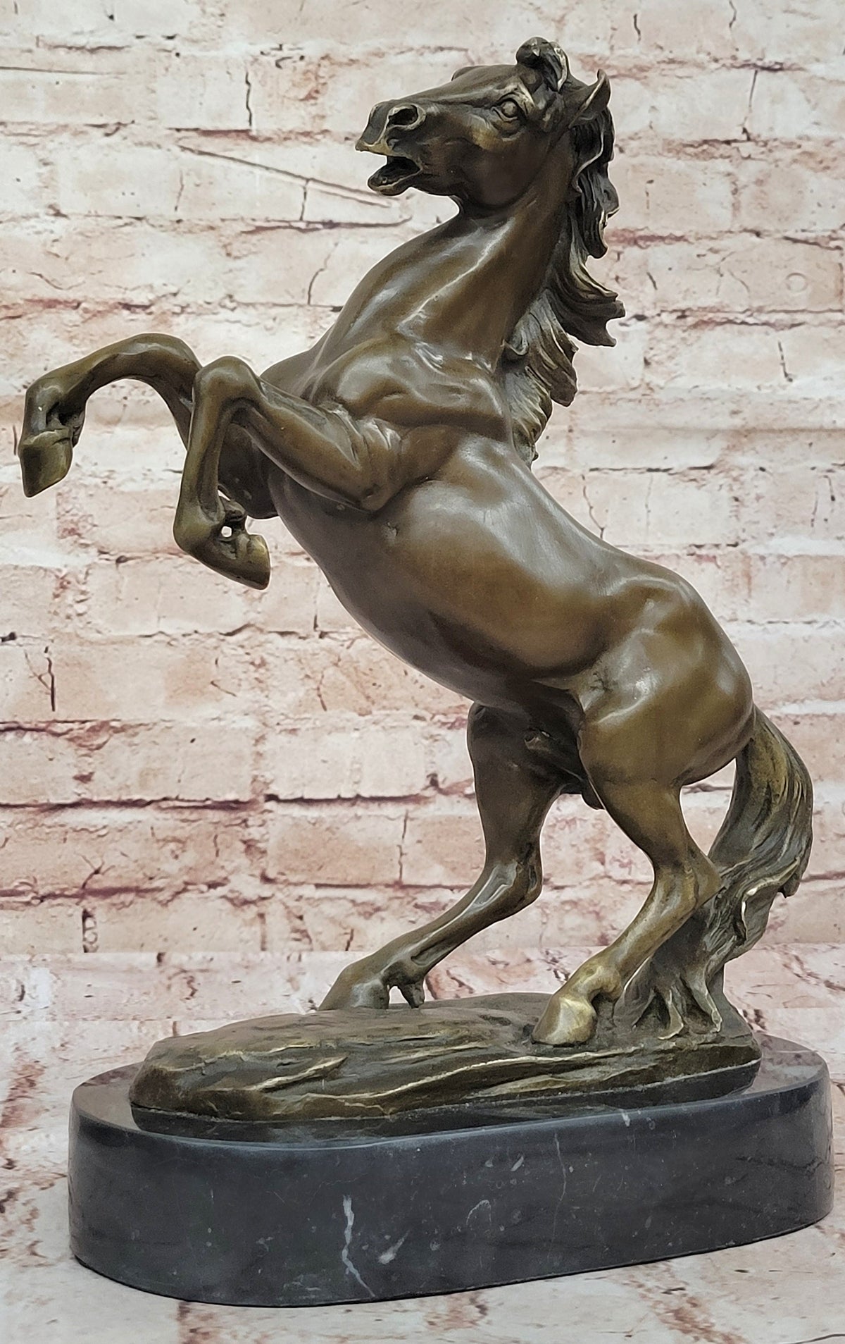 Rearing Stallion Horse Bronze Sculpture Statue Figure on Marble Base by Lecourtier - HT Animal Supply