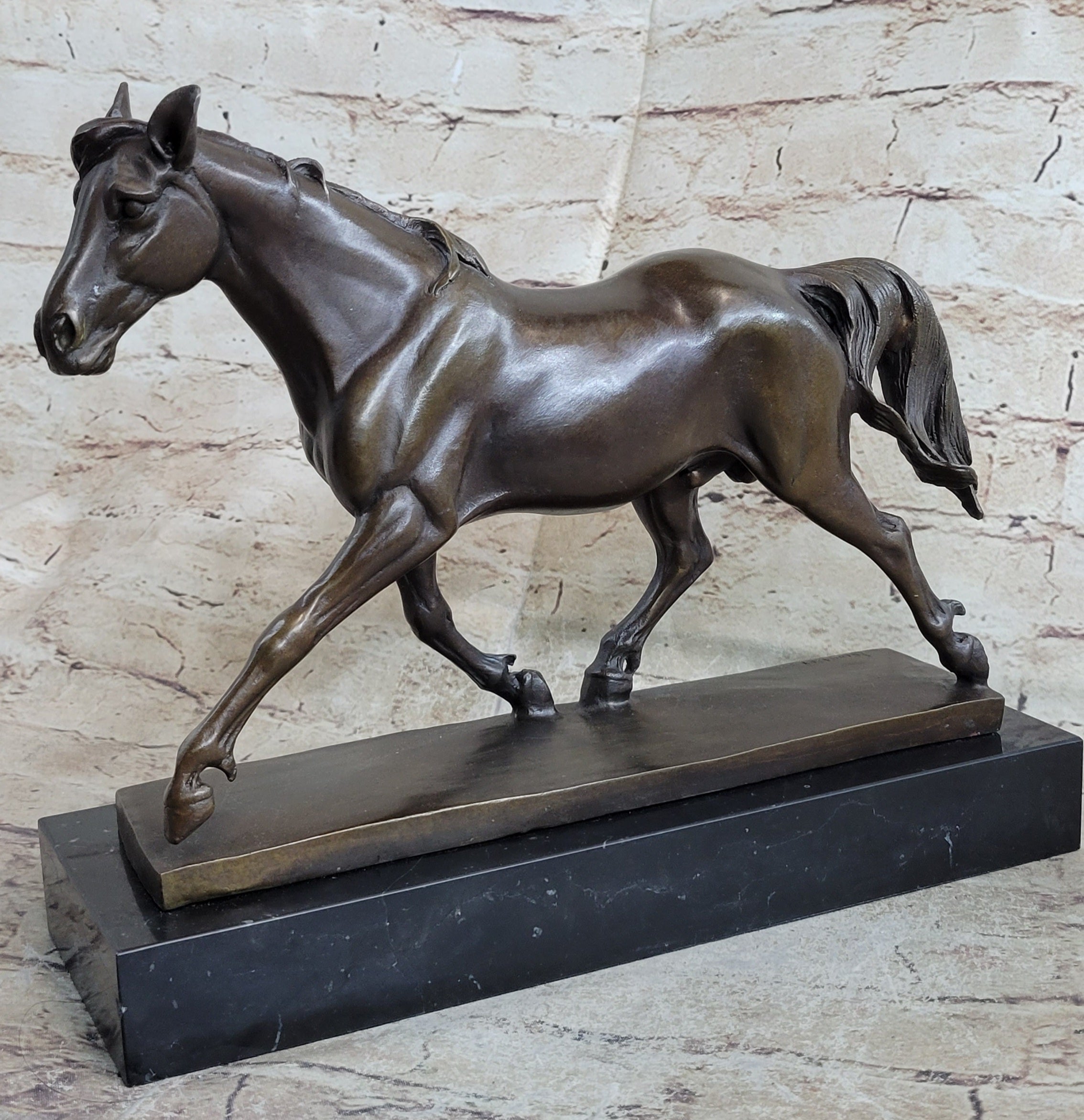 Signed Prosper Lecourtier Racing Horse Stallion Hot Cast Sculpture Marble Base