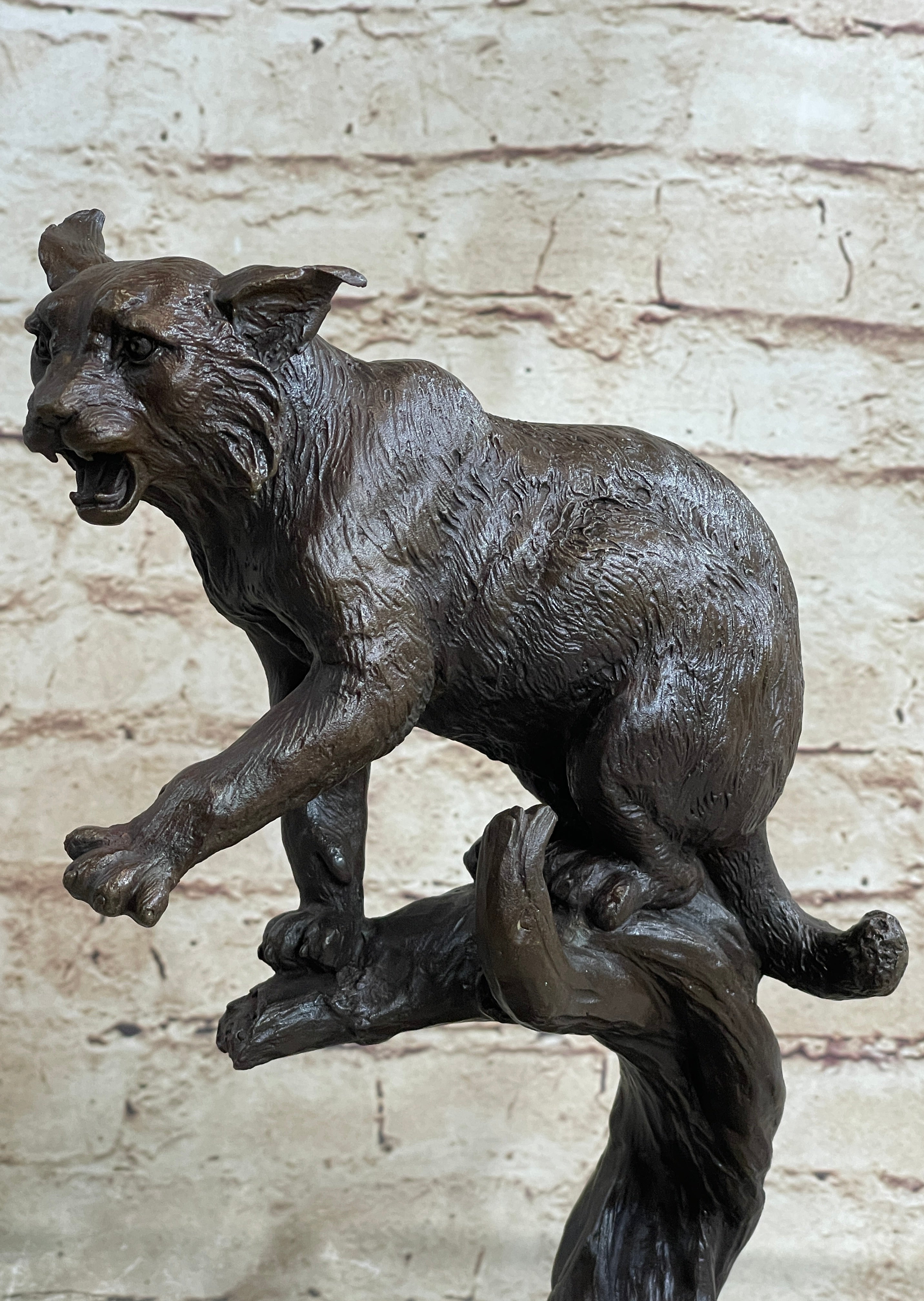 Cougar Panther Jaguar Cat Collector Bronze Marble Base Bookend Statue Art Decor