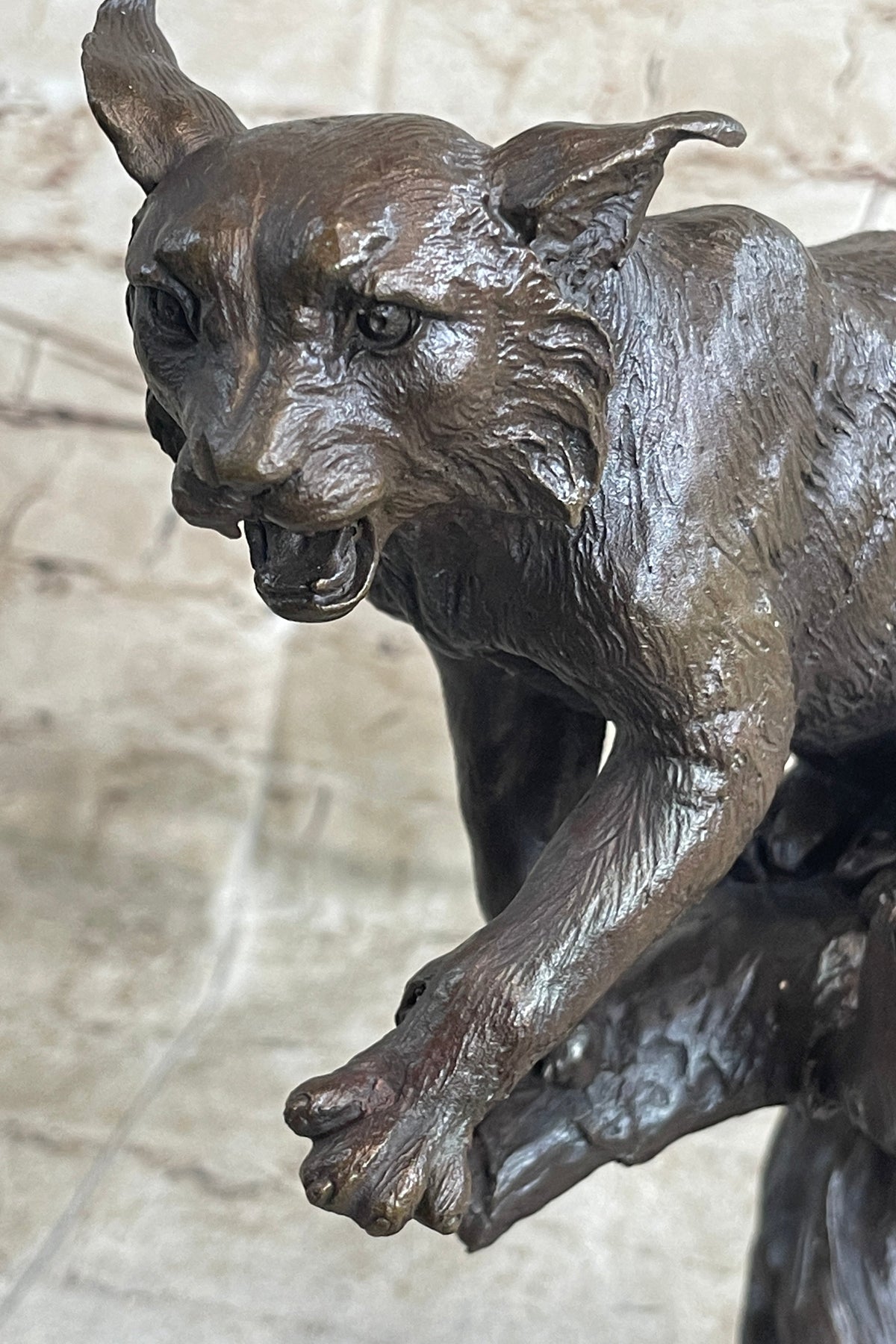 Cougar Panther Jaguar Cat Collector Bronze Marble Base Bookend Statue Art Decor