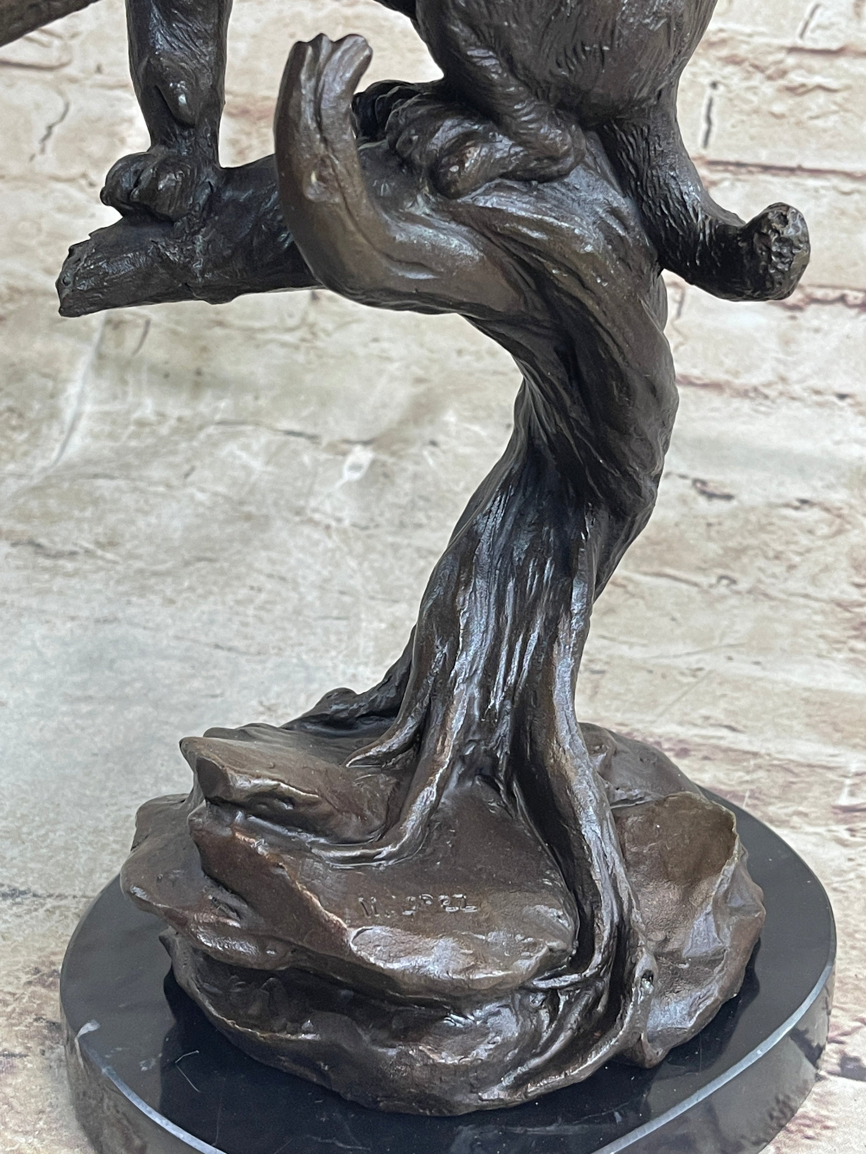 Cougar Panther Jaguar Cat Collector Bronze Marble Base Bookend Statue Art Decor