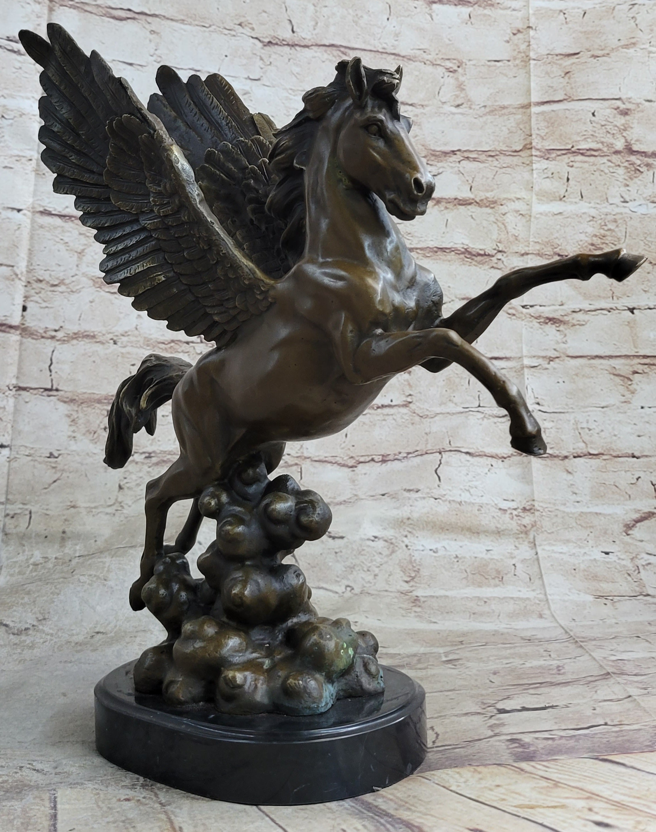 Flying Pegasus Winged Horse Greek Mythology Bronze Statue Sculpture Signed 15" x 14"