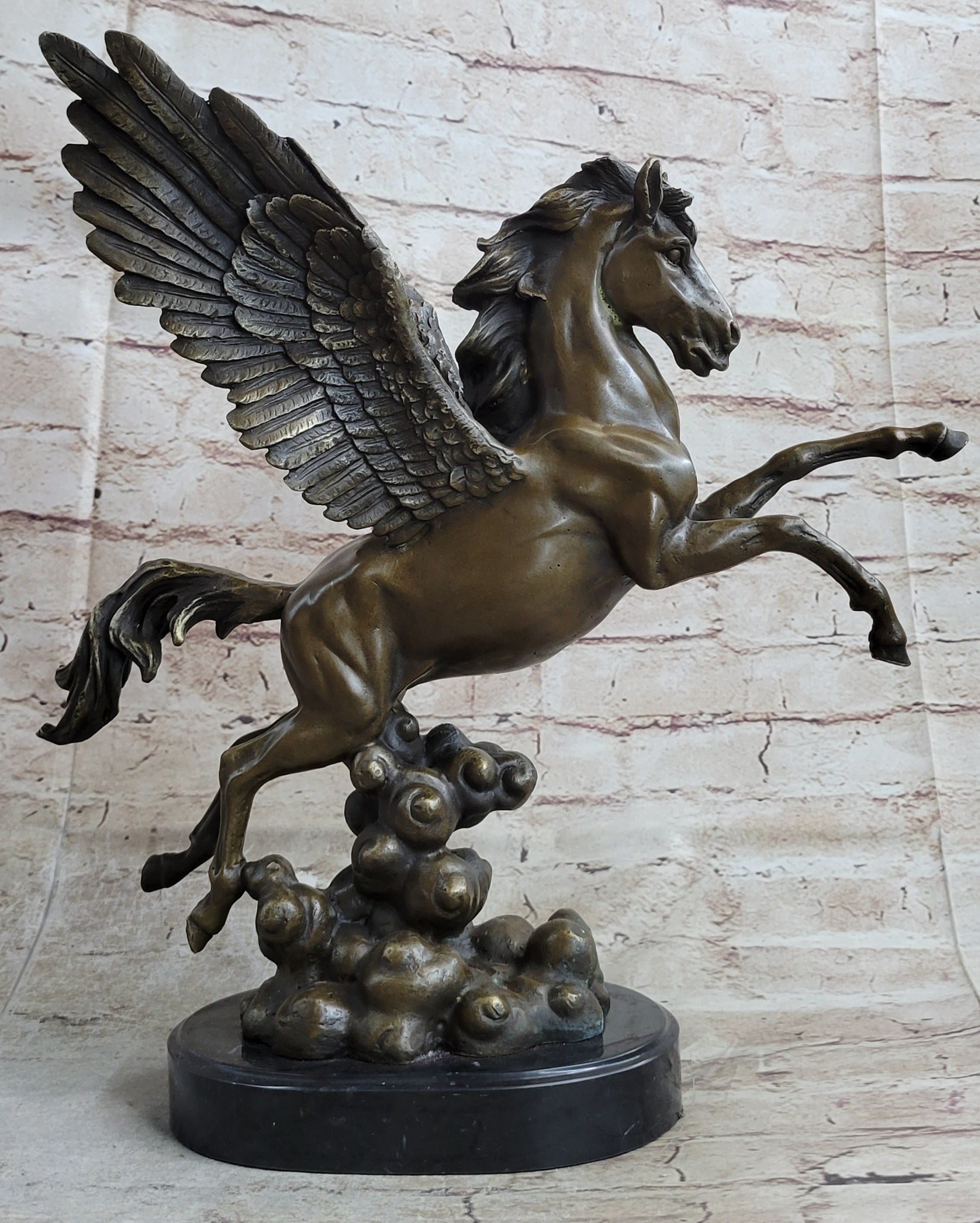 Flying Pegasus Winged Horse Greek Mythology Bronze Statue Sculpture Signed 15" x 14"
