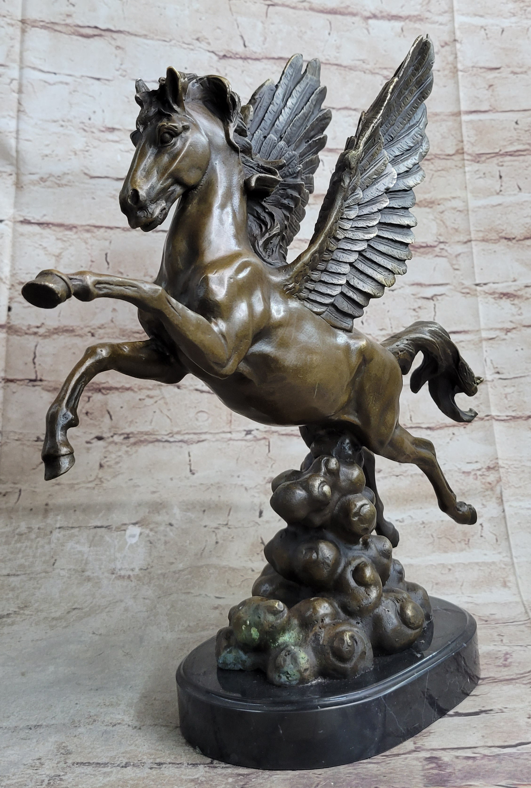 Flying Pegasus Winged Horse Greek Mythology Bronze Statue Sculpture Signed 15" x 14"