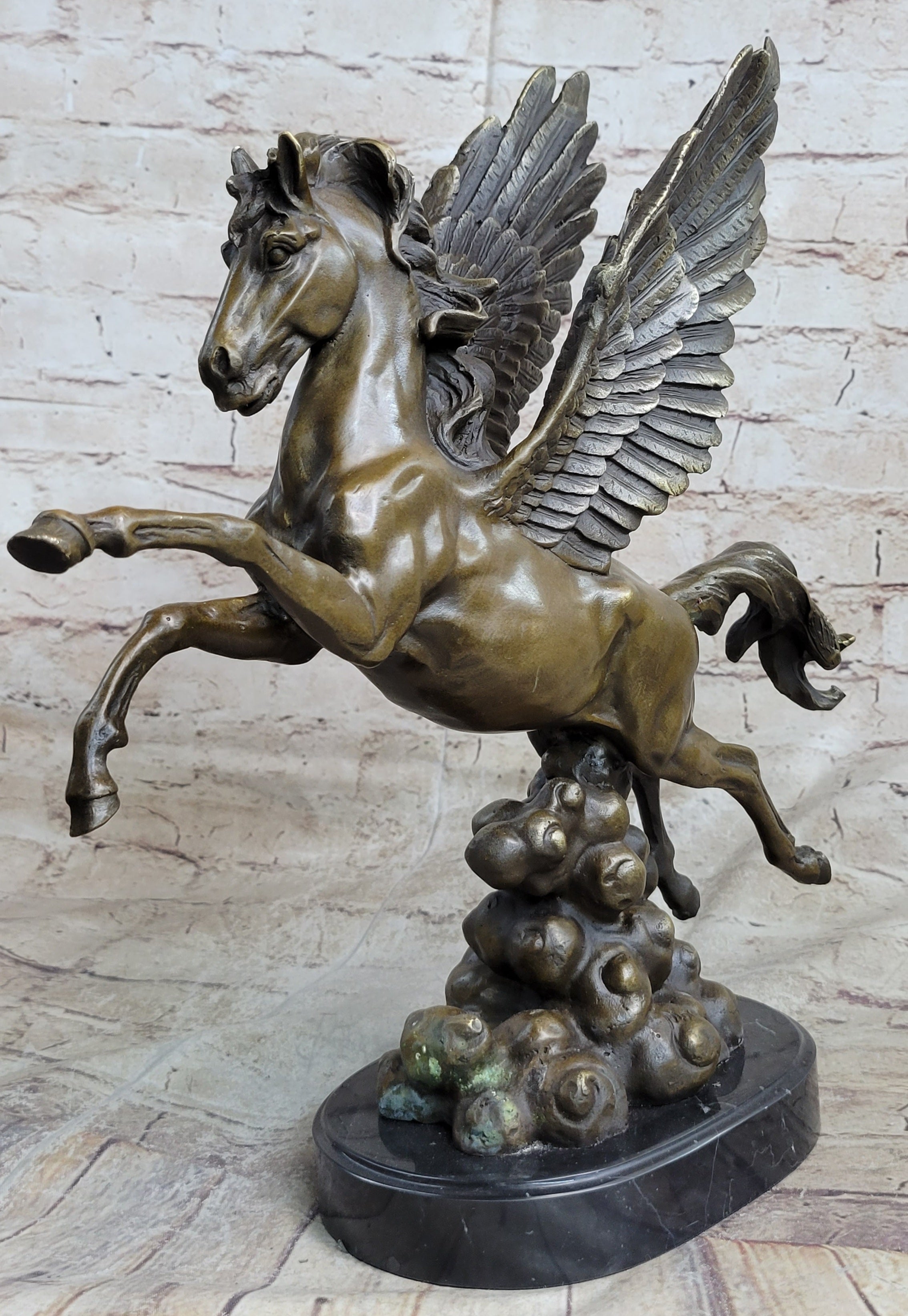 Flying Pegasus Winged Horse Greek Mythology Bronze Statue Sculpture Signed 15" x 14"