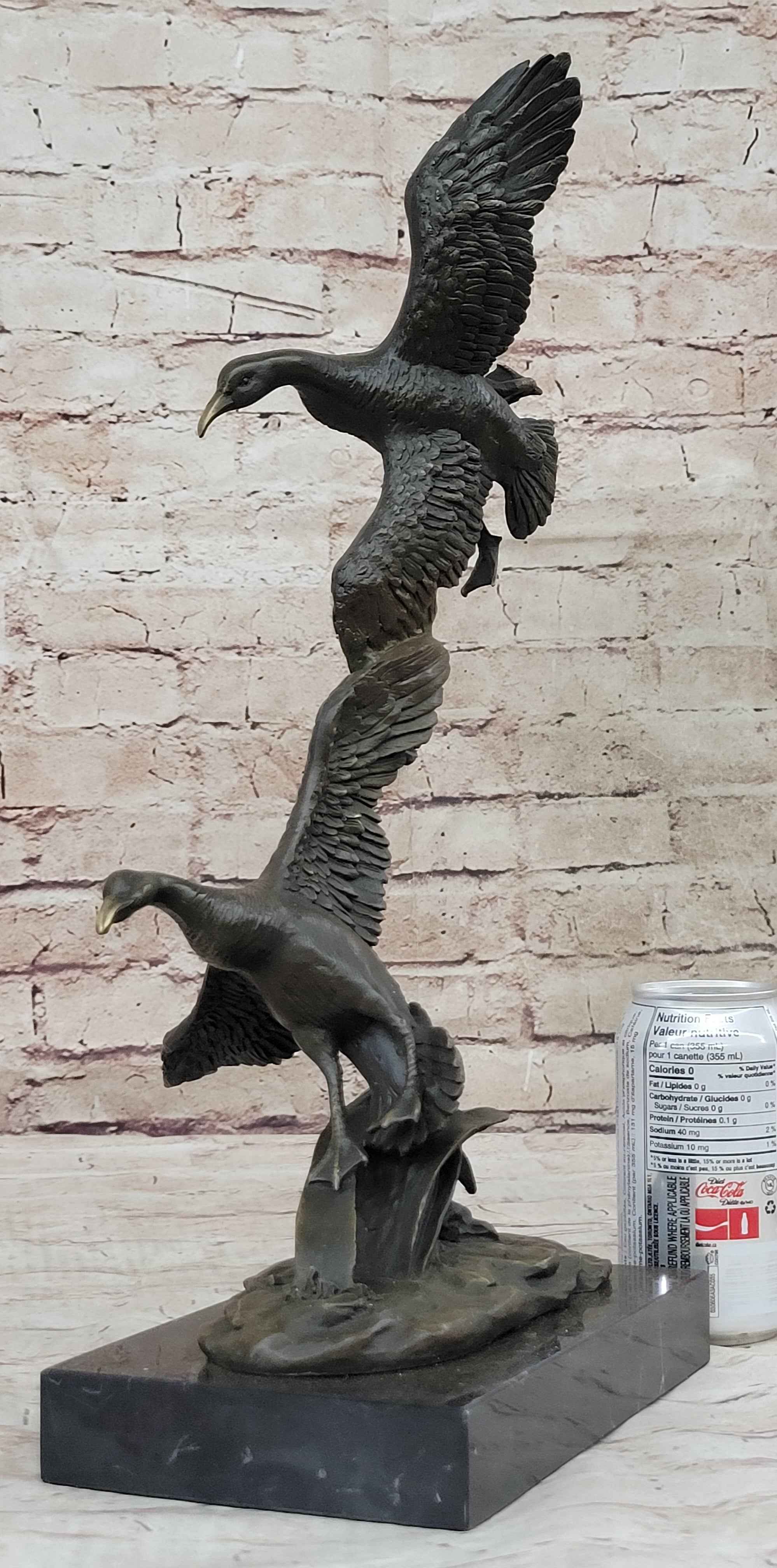 Flying Ducks Family Water Birds Bronze Statue Sculpture Figure Marble Base 17" x 15"