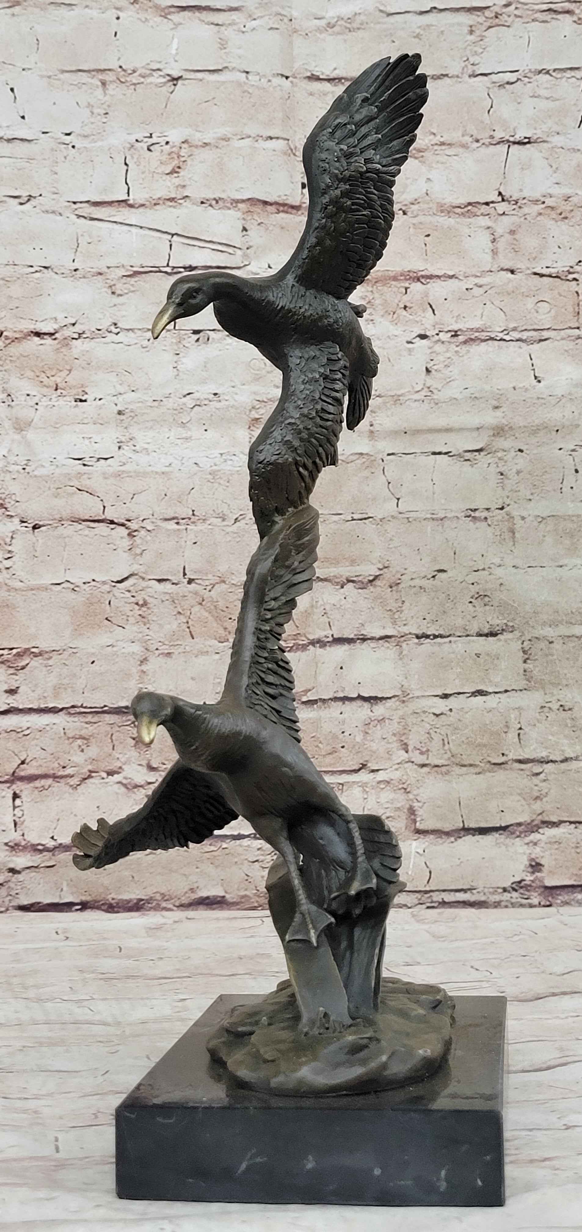 Flying Ducks Family Water Birds Bronze Statue Sculpture Figure Marble Base 17" x 15"