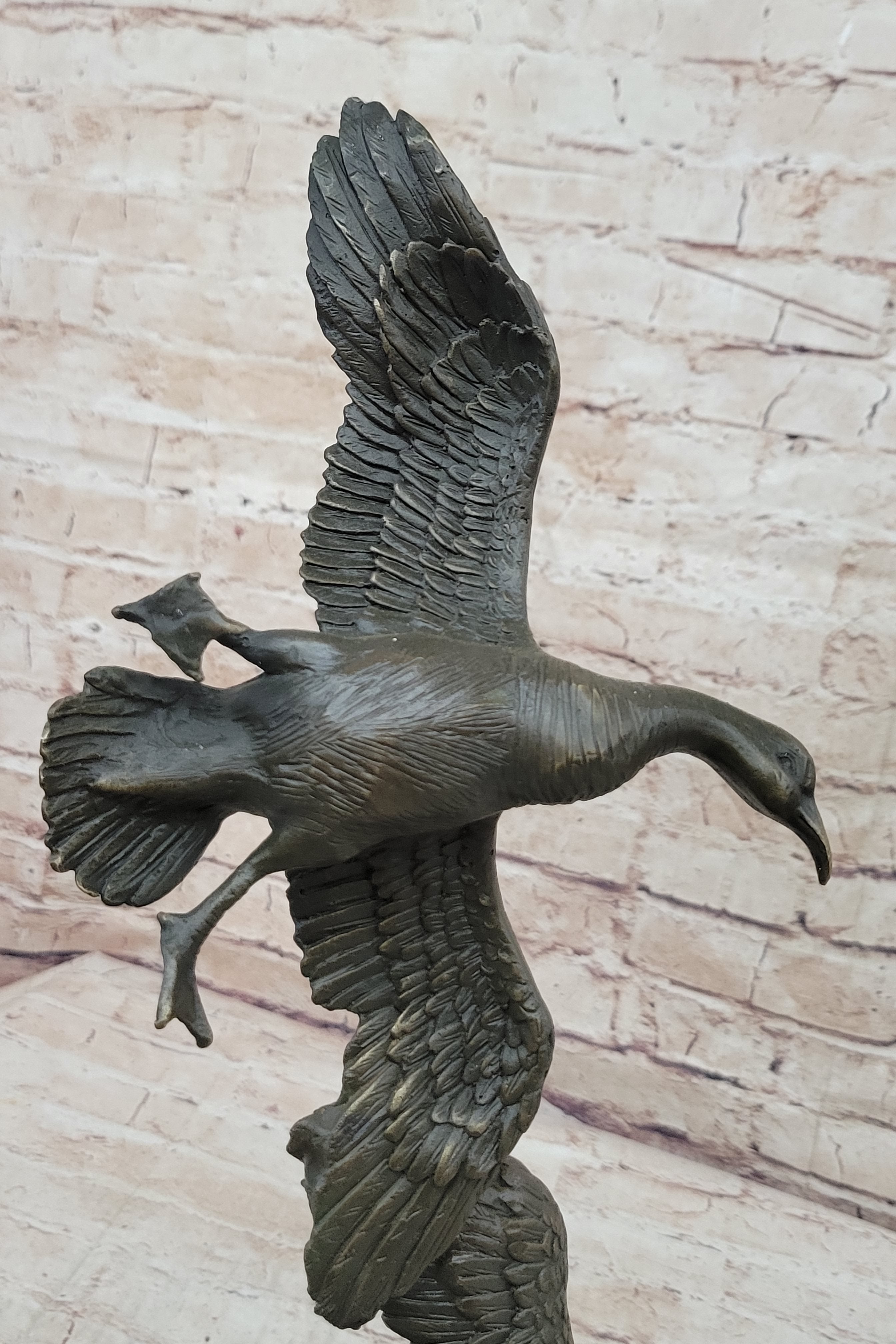 Flying Ducks Family Water Birds Bronze Statue Sculpture Figure Marble Base 17" x 15"