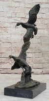 Flying Ducks Family Water Birds Bronze Statue Sculpture Figure Marble Base 17" x 15"