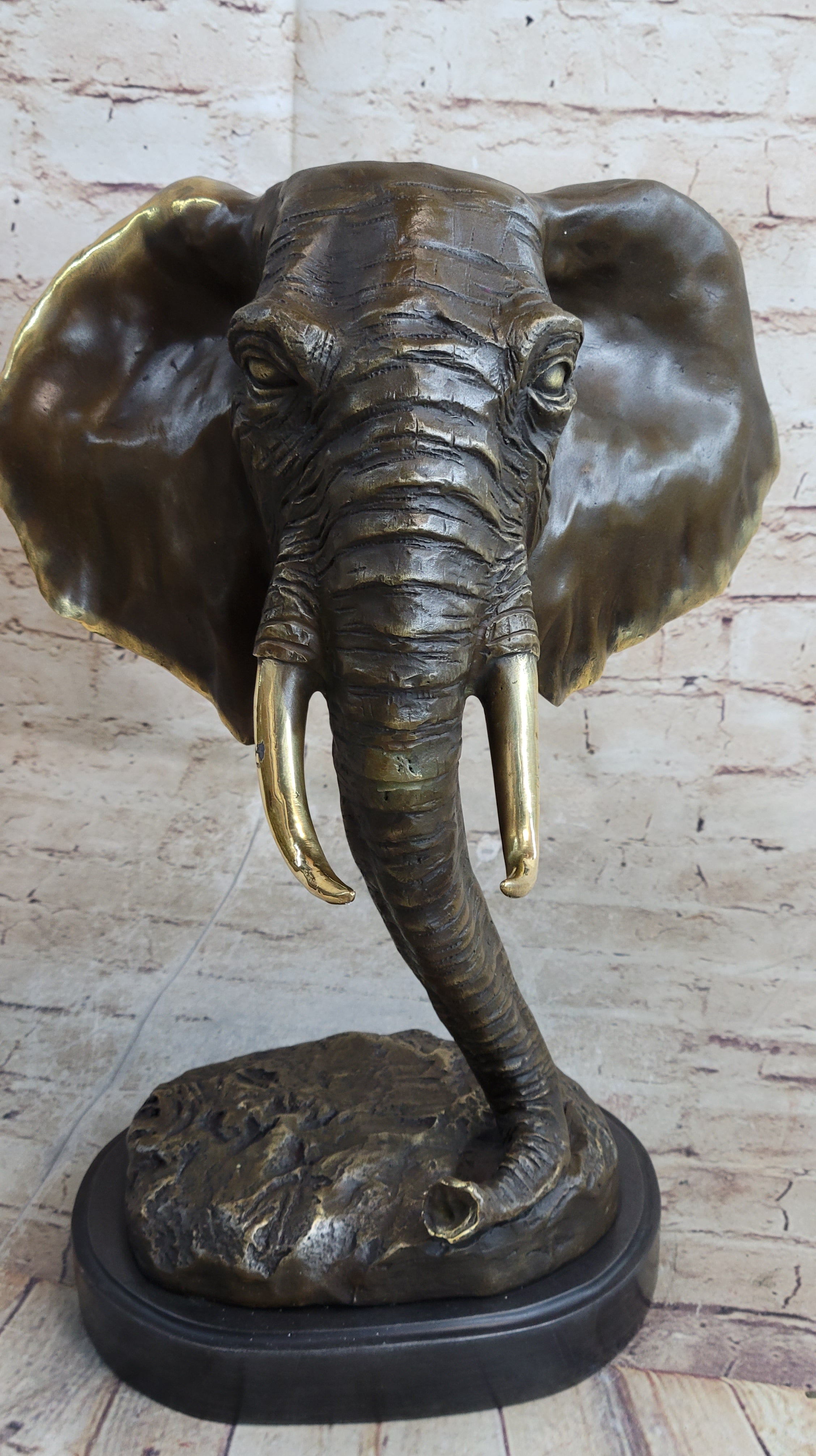 Abstract Floating Elephant Head Bust Bronze Sculpture Statue Art Africa