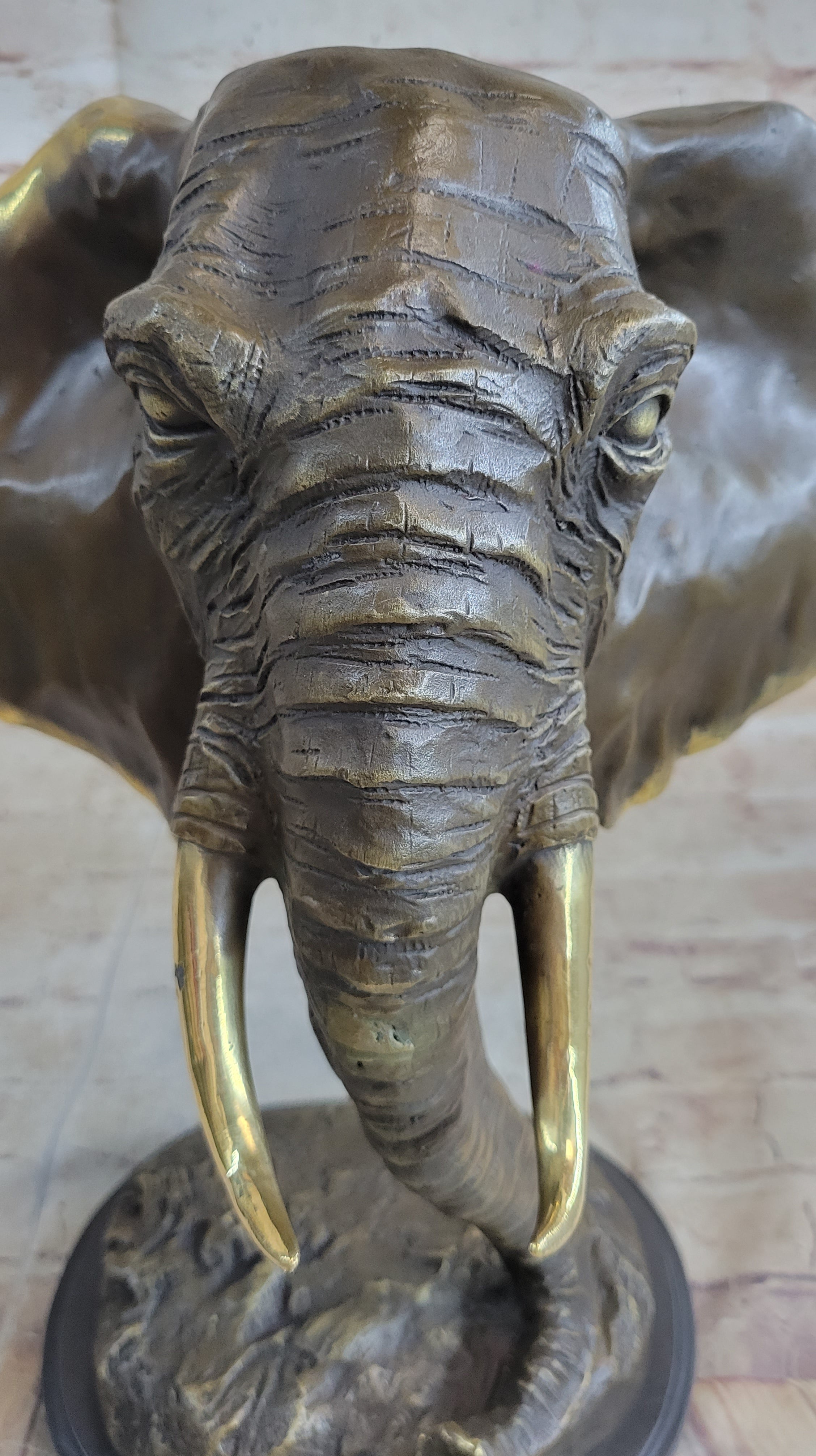 Abstract Floating Elephant Head Bust Bronze Sculpture Statue Art Africa