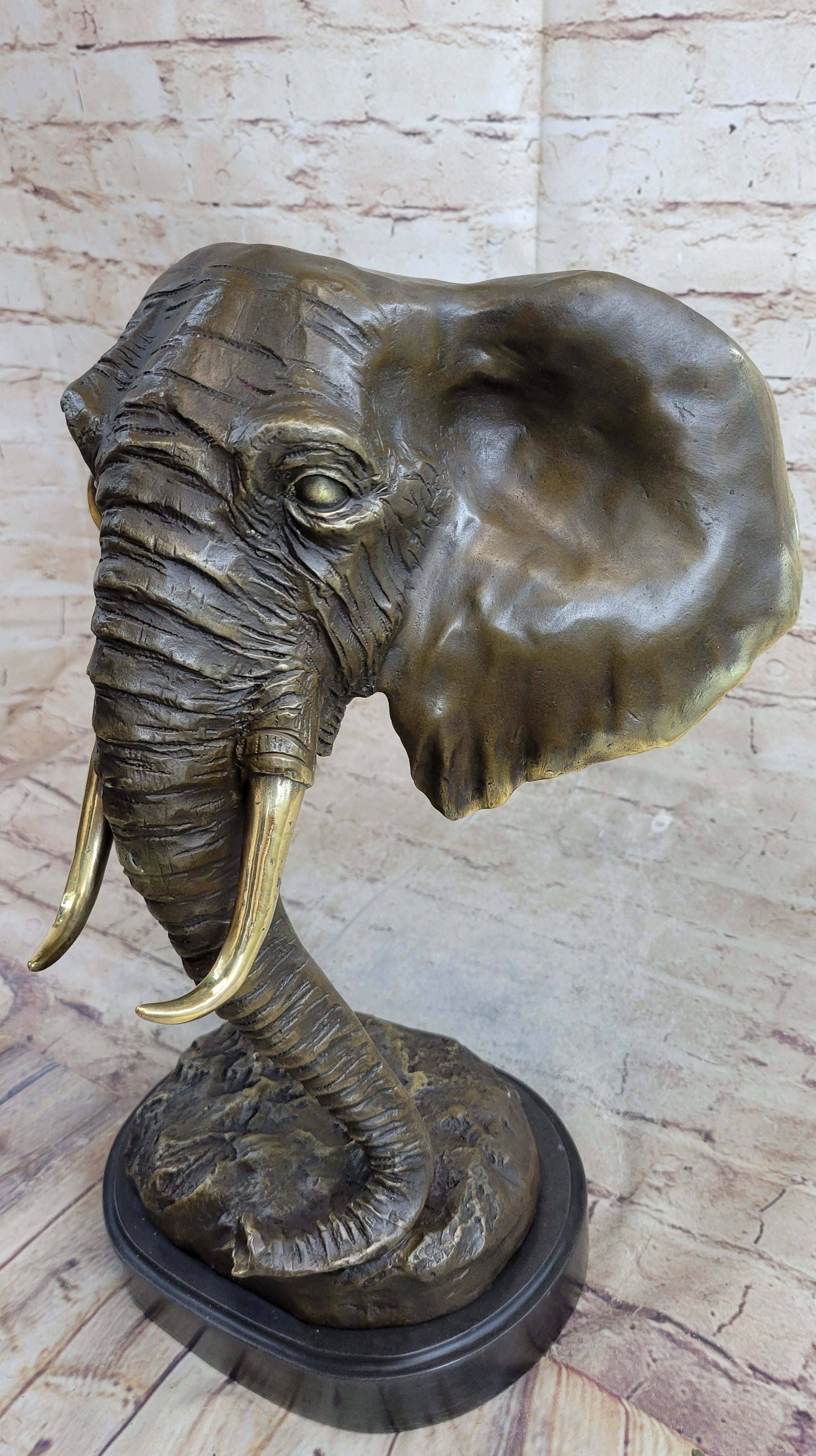 Abstract Floating Elephant Head Bust Bronze Sculpture Statue Art Africa