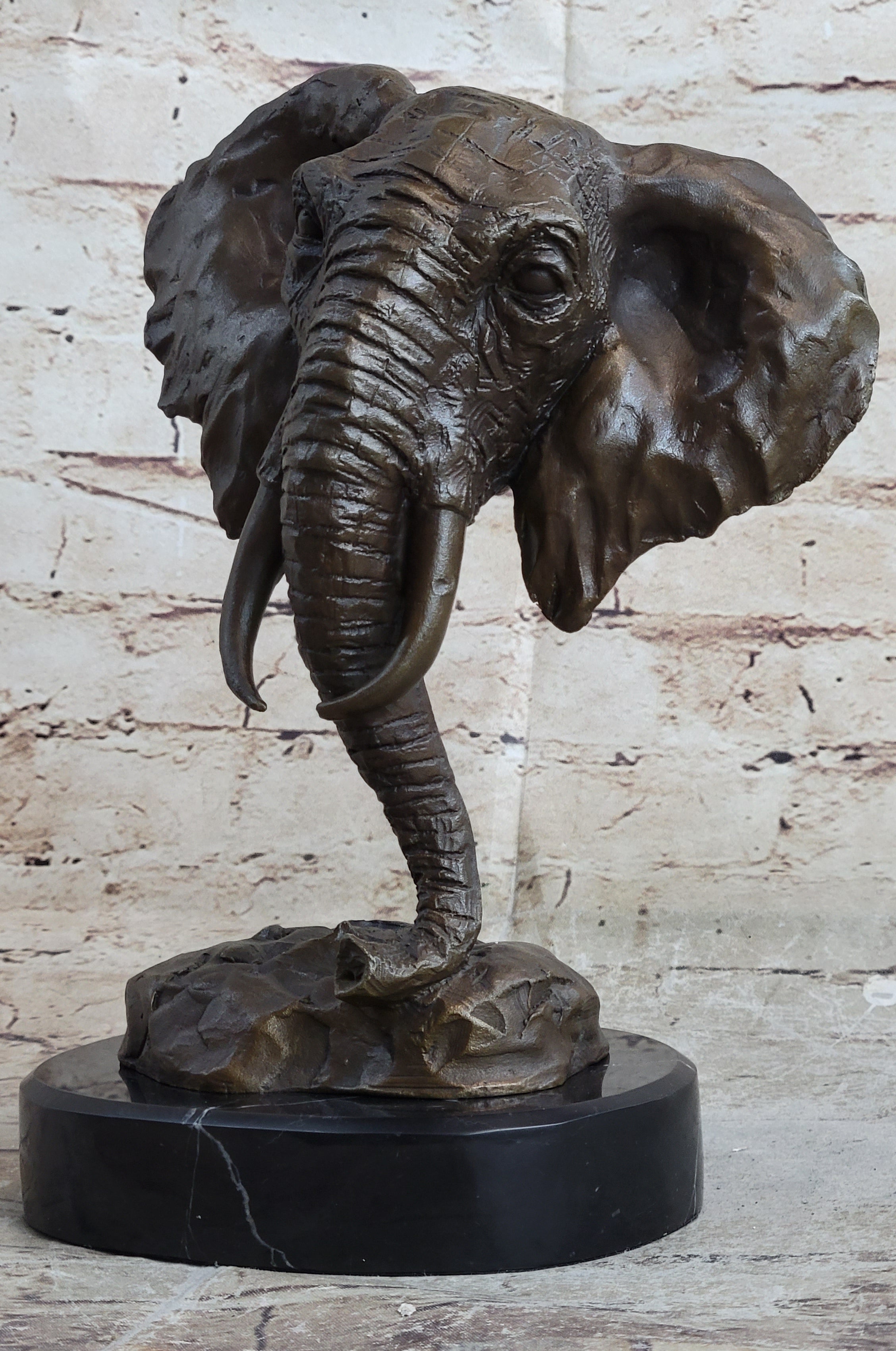 Original Milo Large Elephant Bust Bronze Sculpture Statue Wildlife Safari Decor