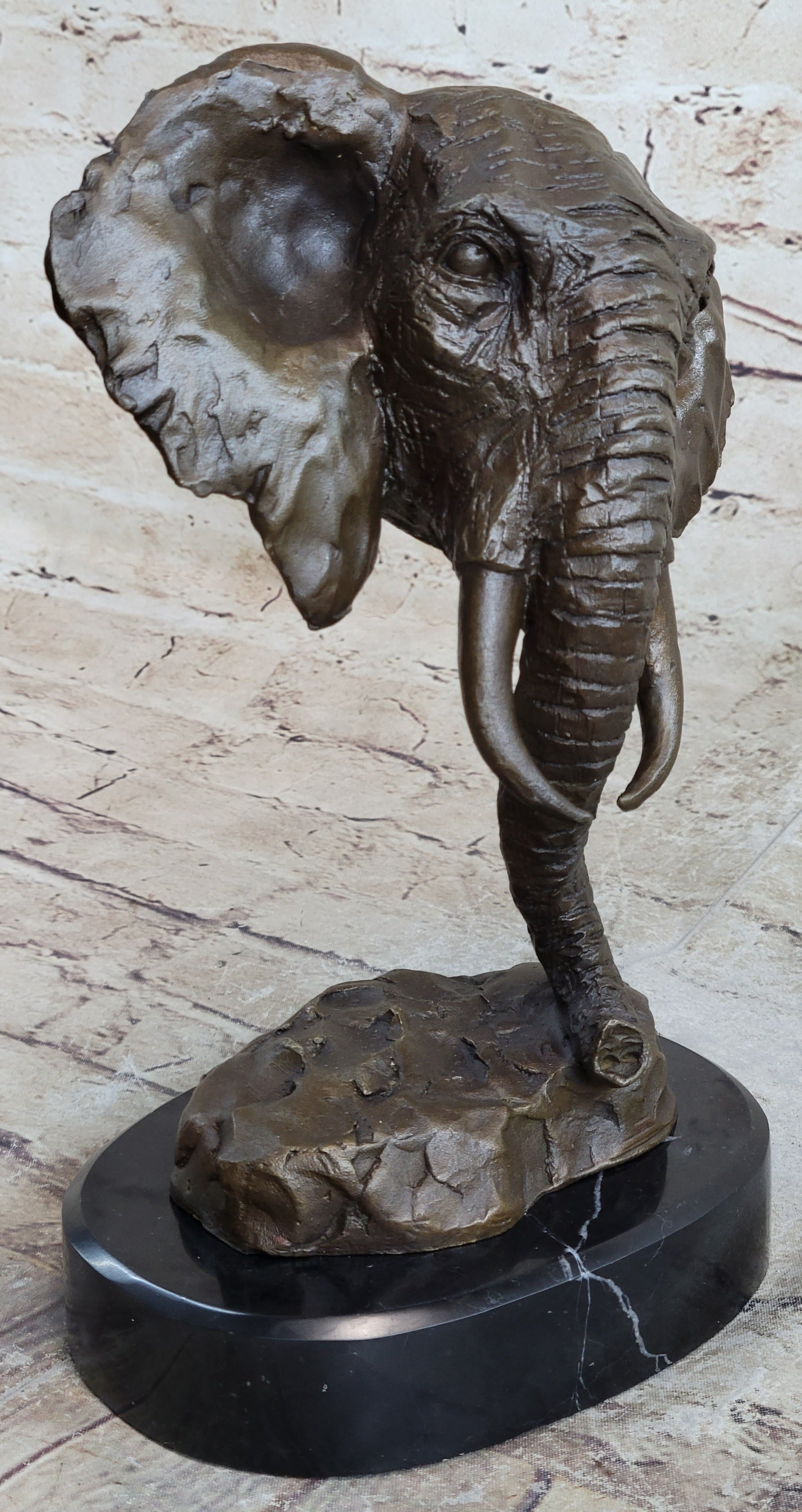 Original Milo Large Elephant Bust Bronze Sculpture Statue Wildlife Safari Decor