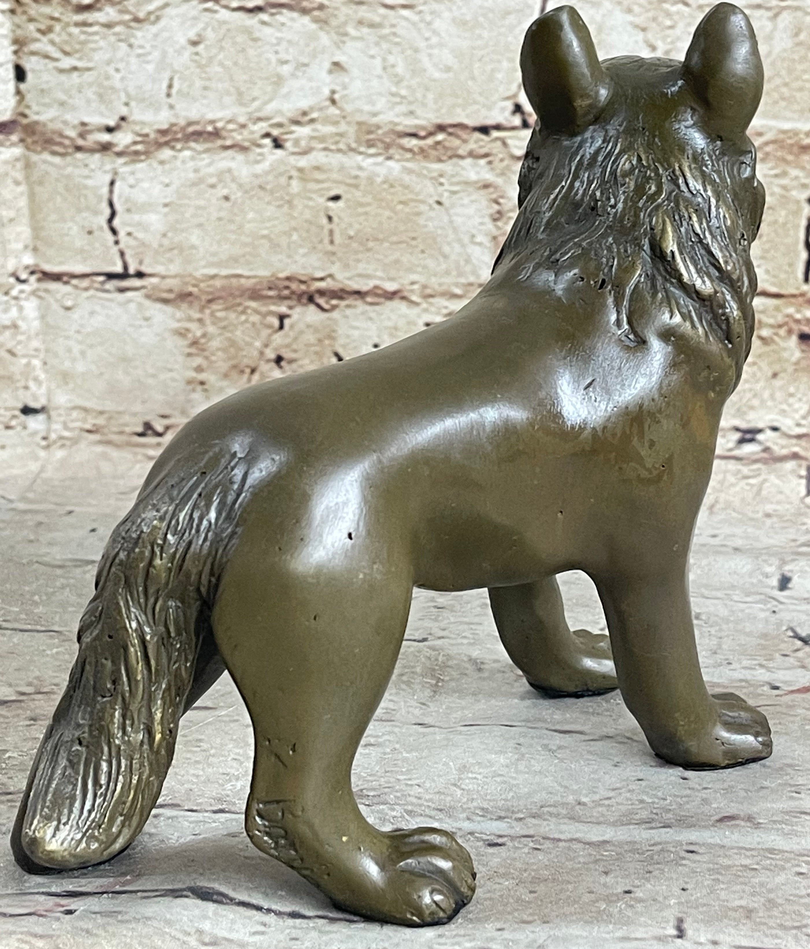 German Shepherd Puppy Dog Bronze Figurine Figure Sculpture Collectible 6" x 9"