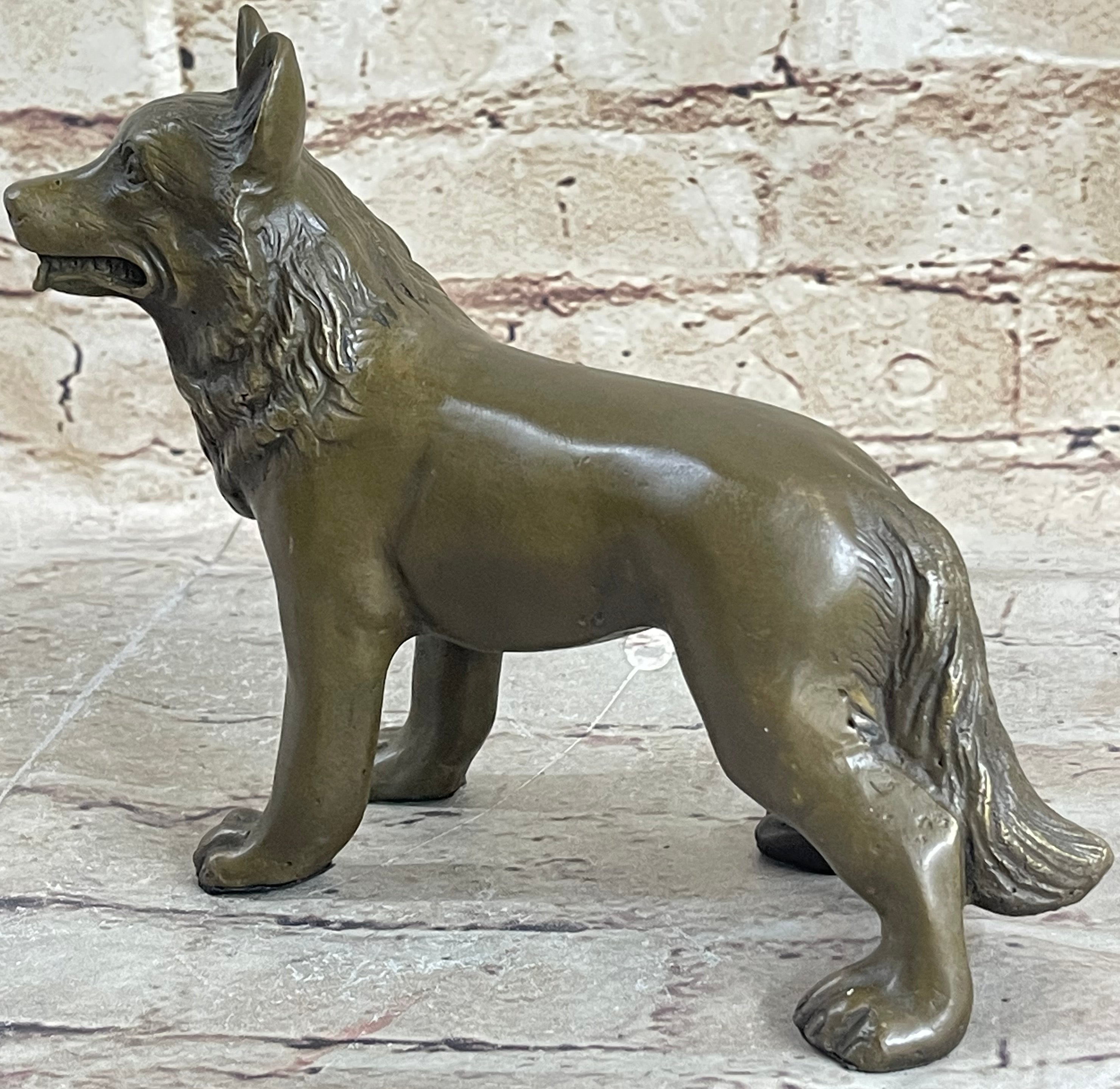 German Shepherd Puppy Dog Bronze Figurine Figure Sculpture Collectible 6" x 9"