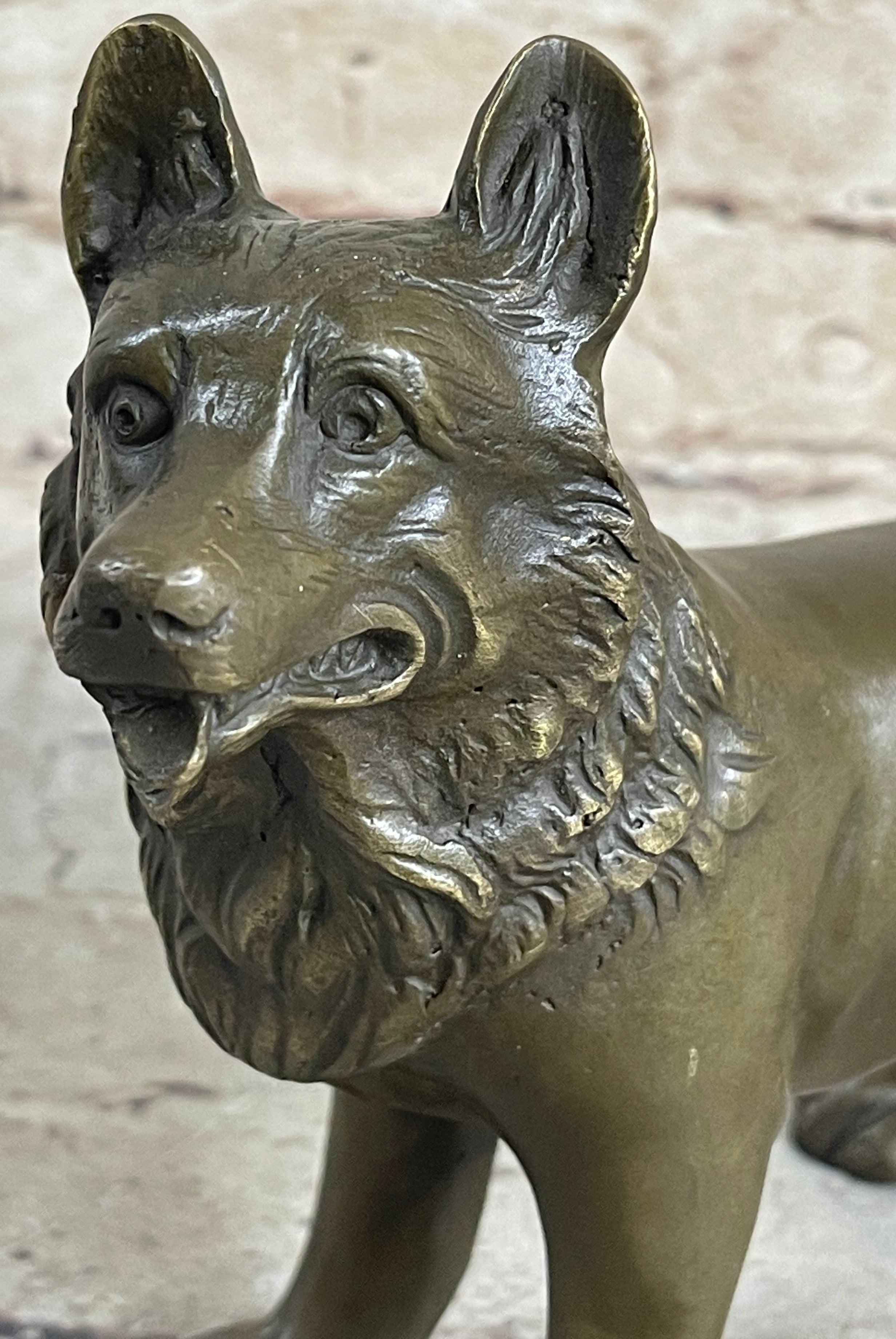 German Shepherd Puppy Dog Bronze Figurine Figure Sculpture Collectible 6" x 9"