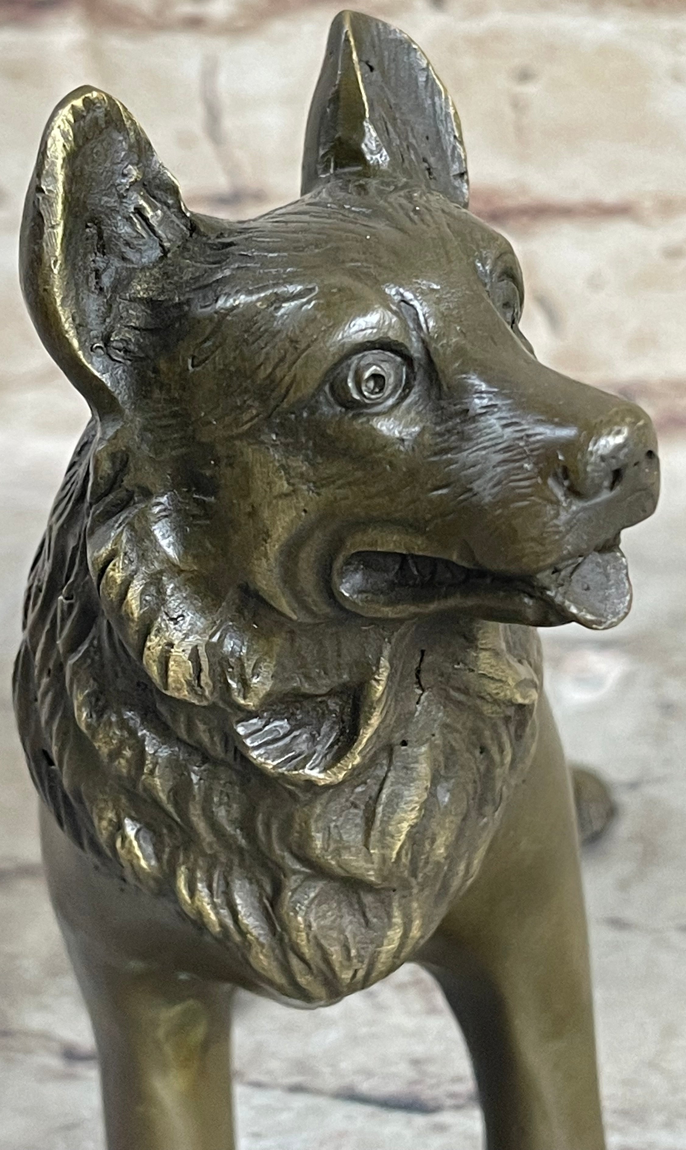 German Shepherd Puppy Dog Bronze Figurine Figure Sculpture Collectible 6" x 9"