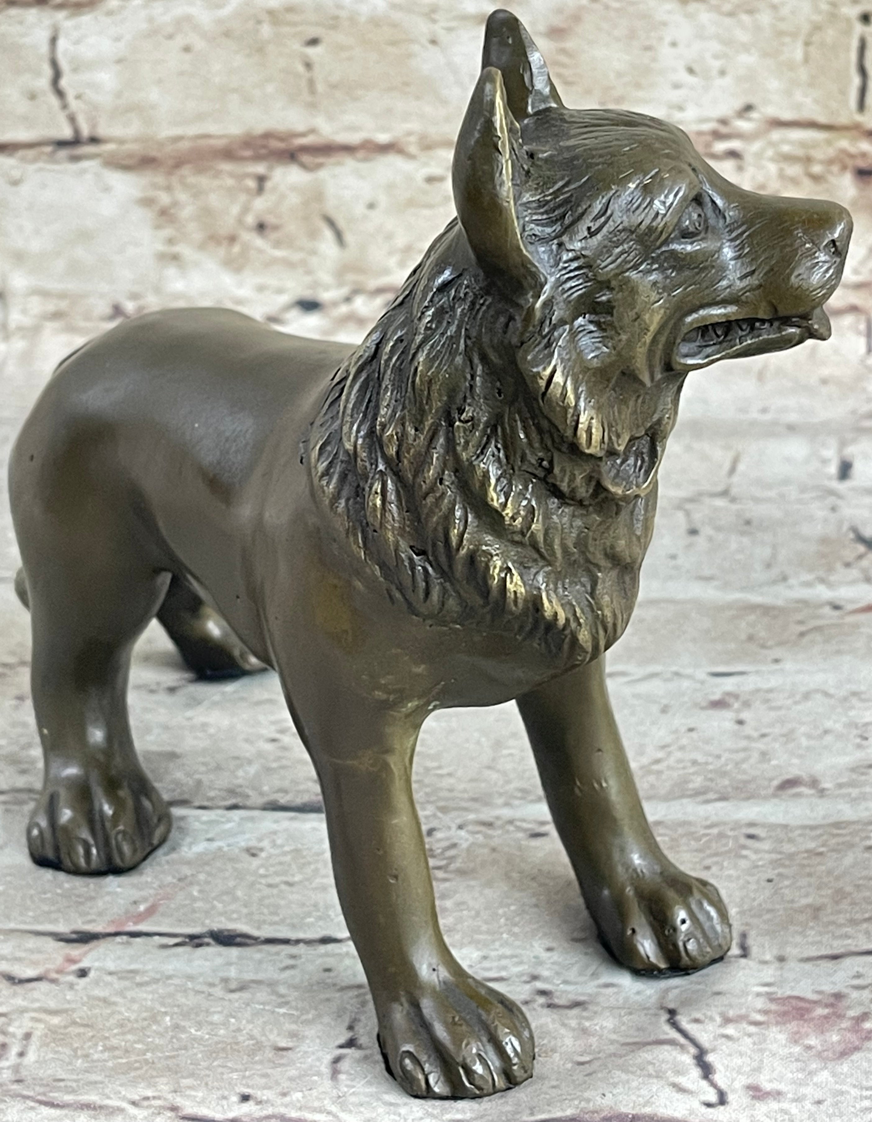 German Shepherd Puppy Dog Bronze Figurine Figure Sculpture Collectible 6" x 9"