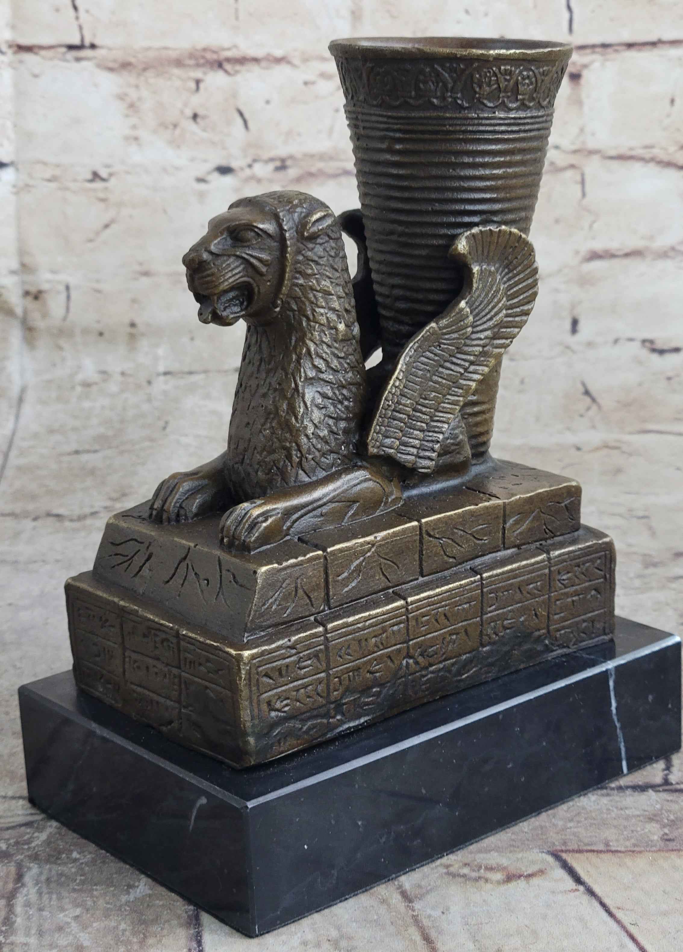 Persian Persepolis Griffon Dragon Bird Candle Holder Bronze Bookend Sculpture Statue Decor