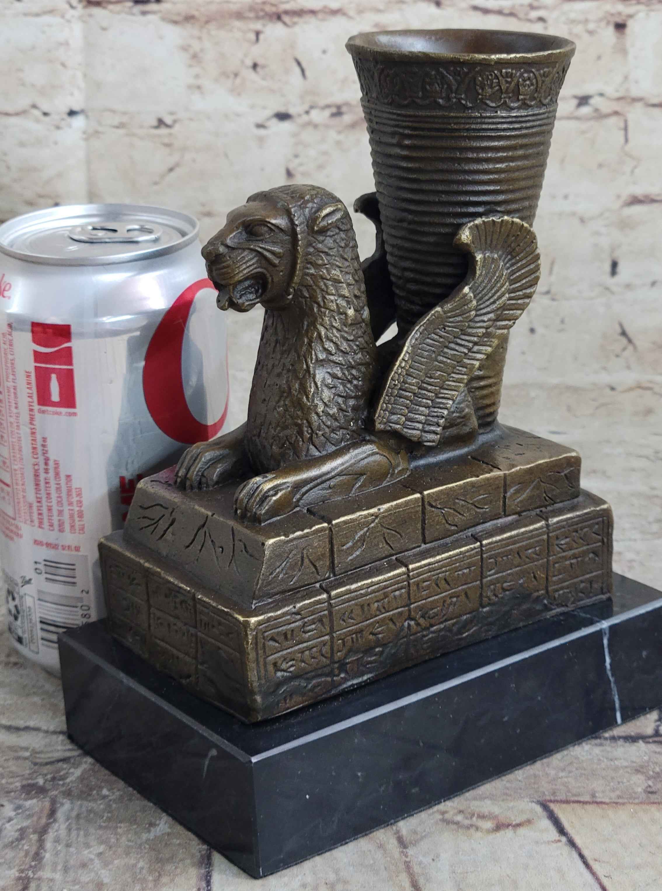 Persian Persepolis Griffon Dragon Bird Candle Holder Bronze Bookend Sculpture Statue Decor