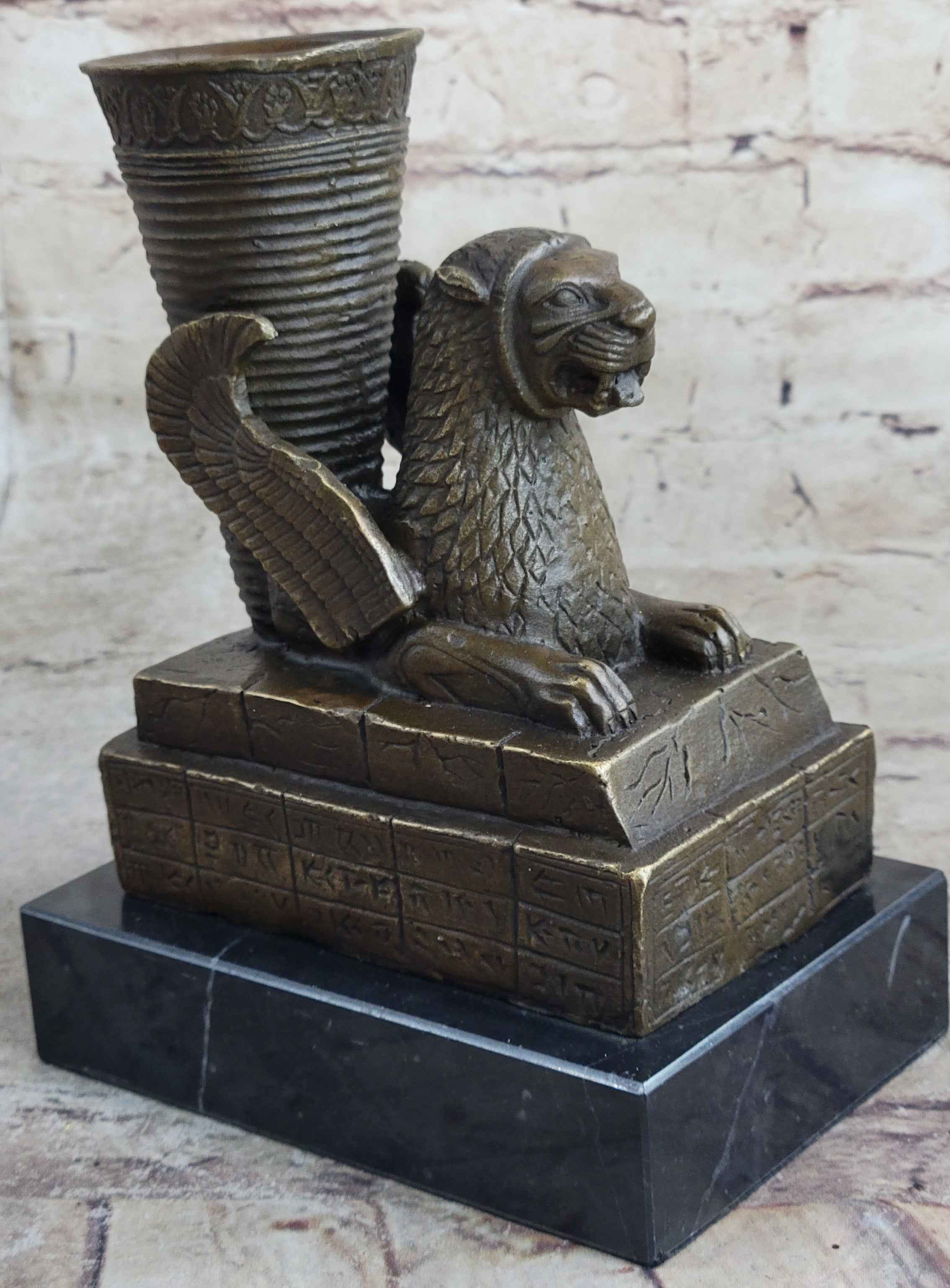 Persian Persepolis Griffon Dragon Bird Candle Holder Bronze Bookend Sculpture Statue Decor