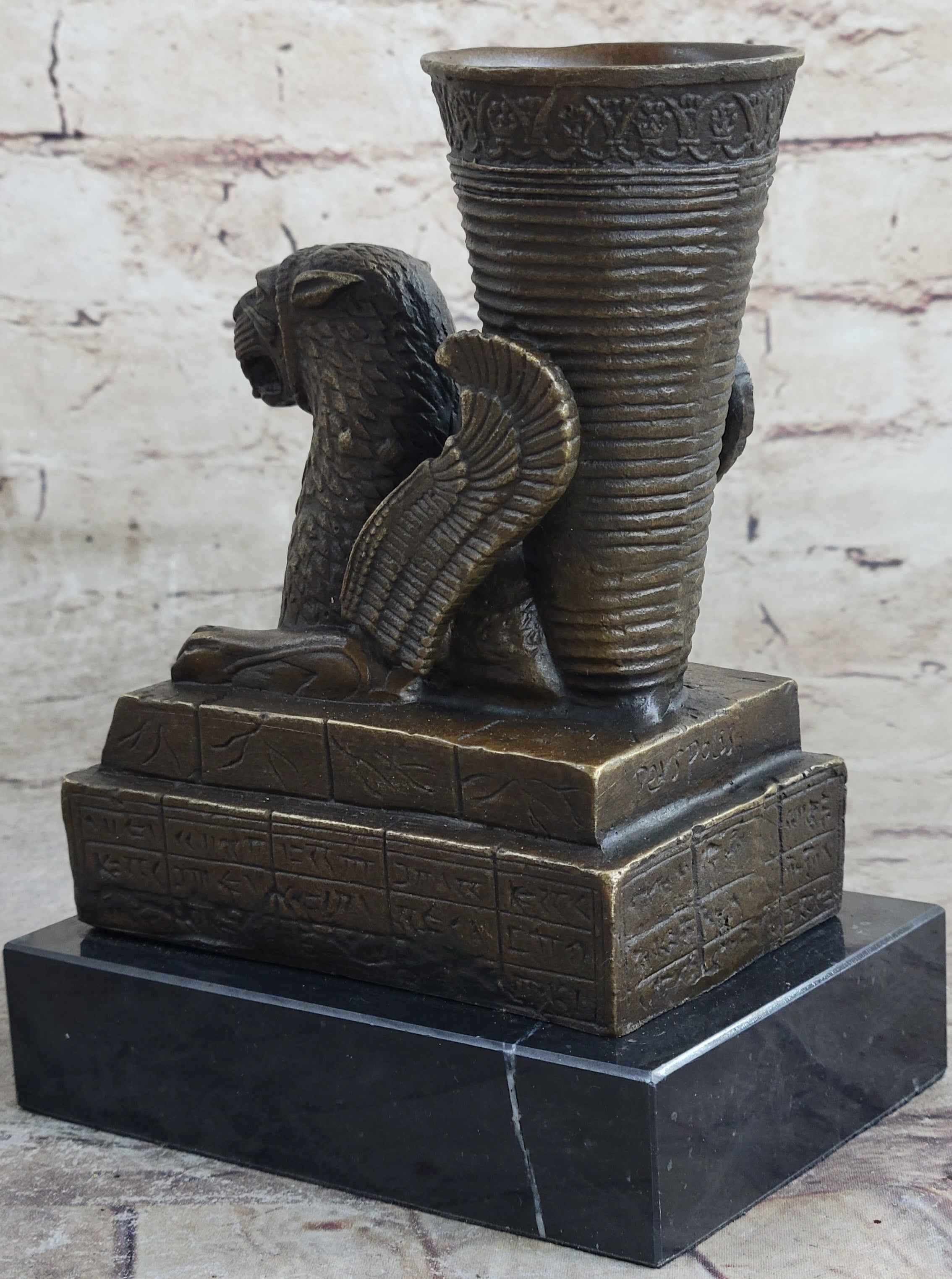Persian Persepolis Griffon Dragon Bird Candle Holder Bronze Bookend Sculpture Statue Decor