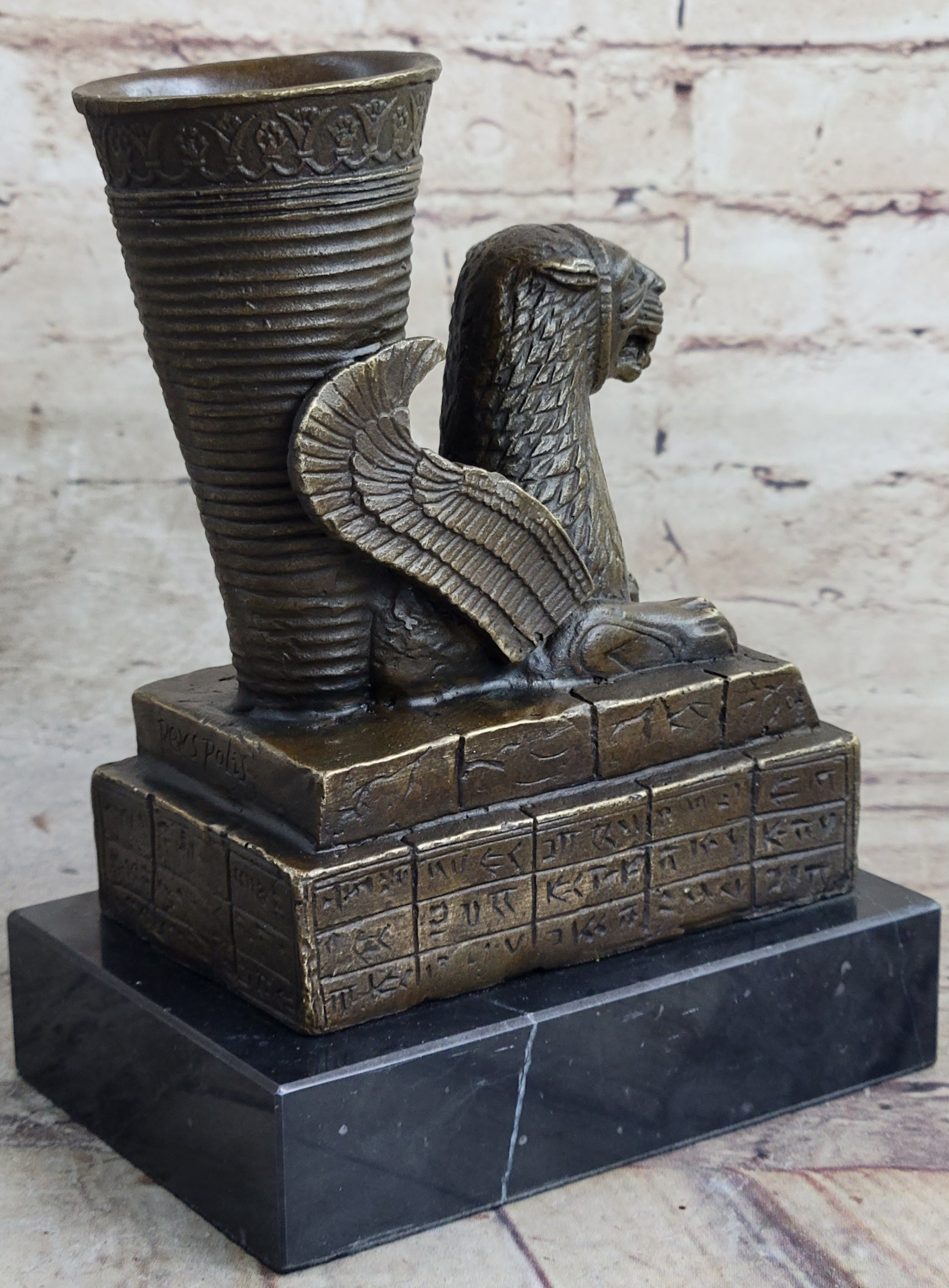 Persian Persepolis Griffon Dragon Bird Candle Holder Bronze Bookend Sculpture Statue Decor