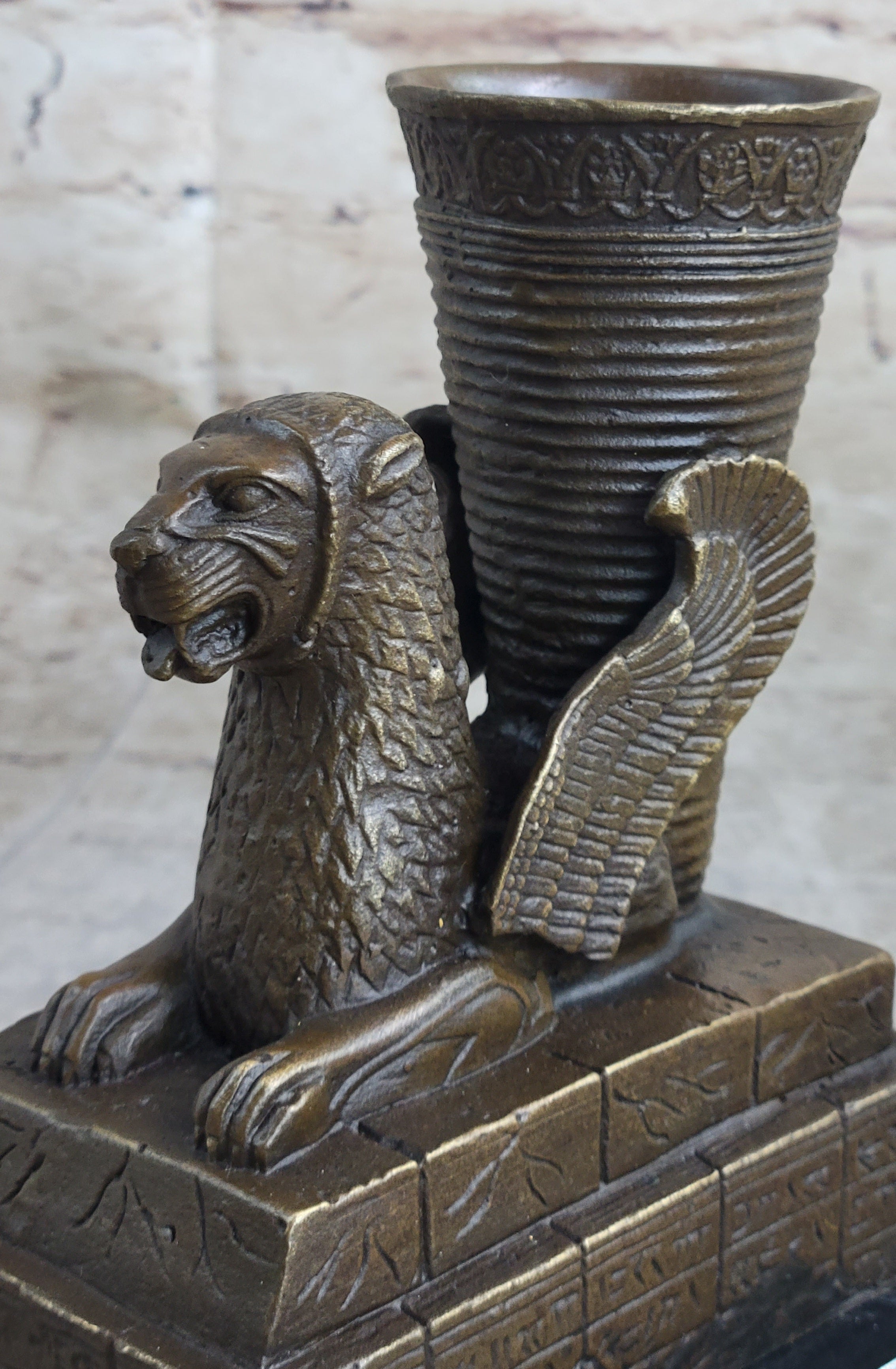 Persian Persepolis Griffon Dragon Bird Candle Holder Bronze Bookend Sculpture Statue Decor