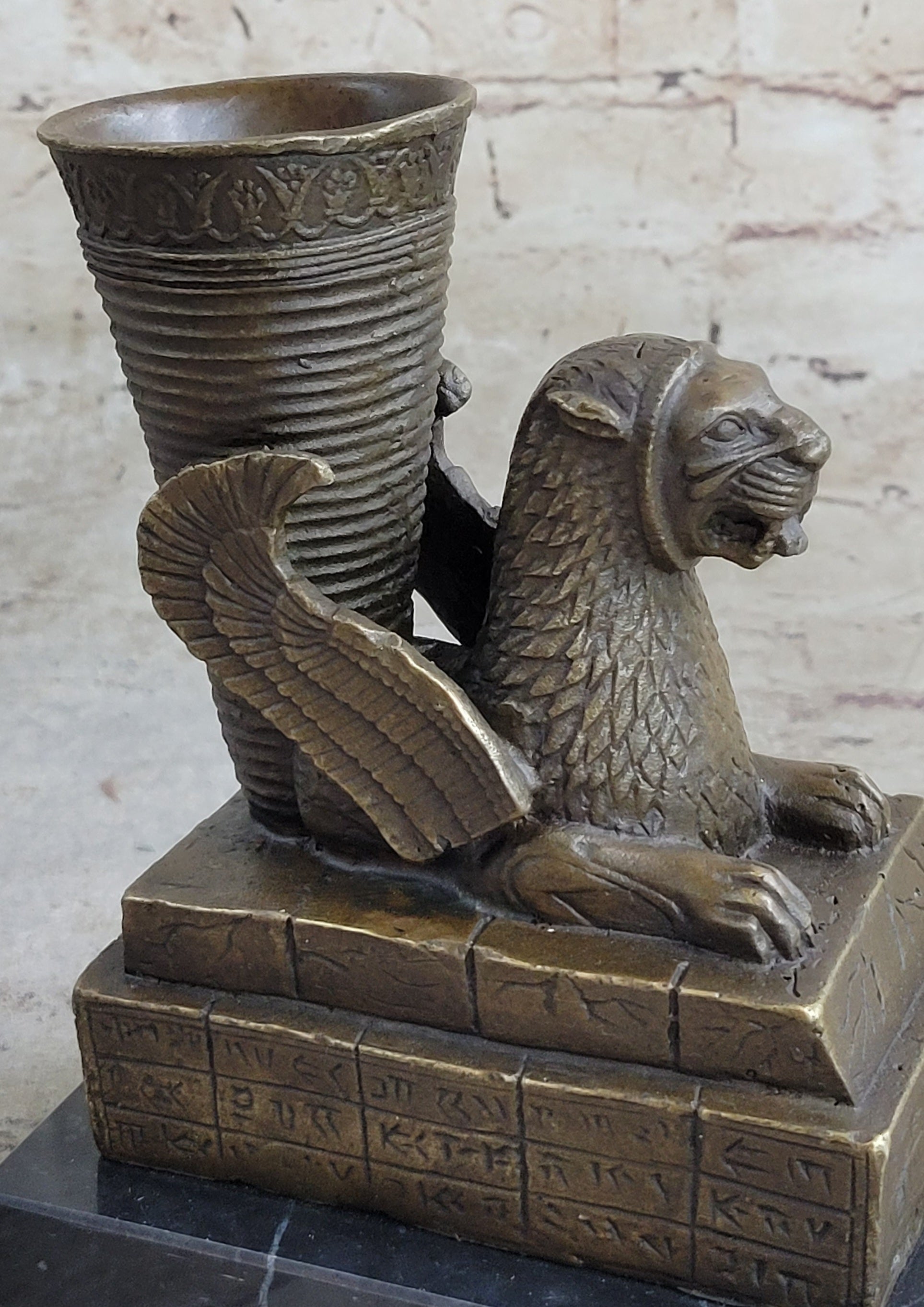 Persian Persepolis Griffon Dragon Bird Candle Holder Bronze Bookend Sculpture Statue Decor