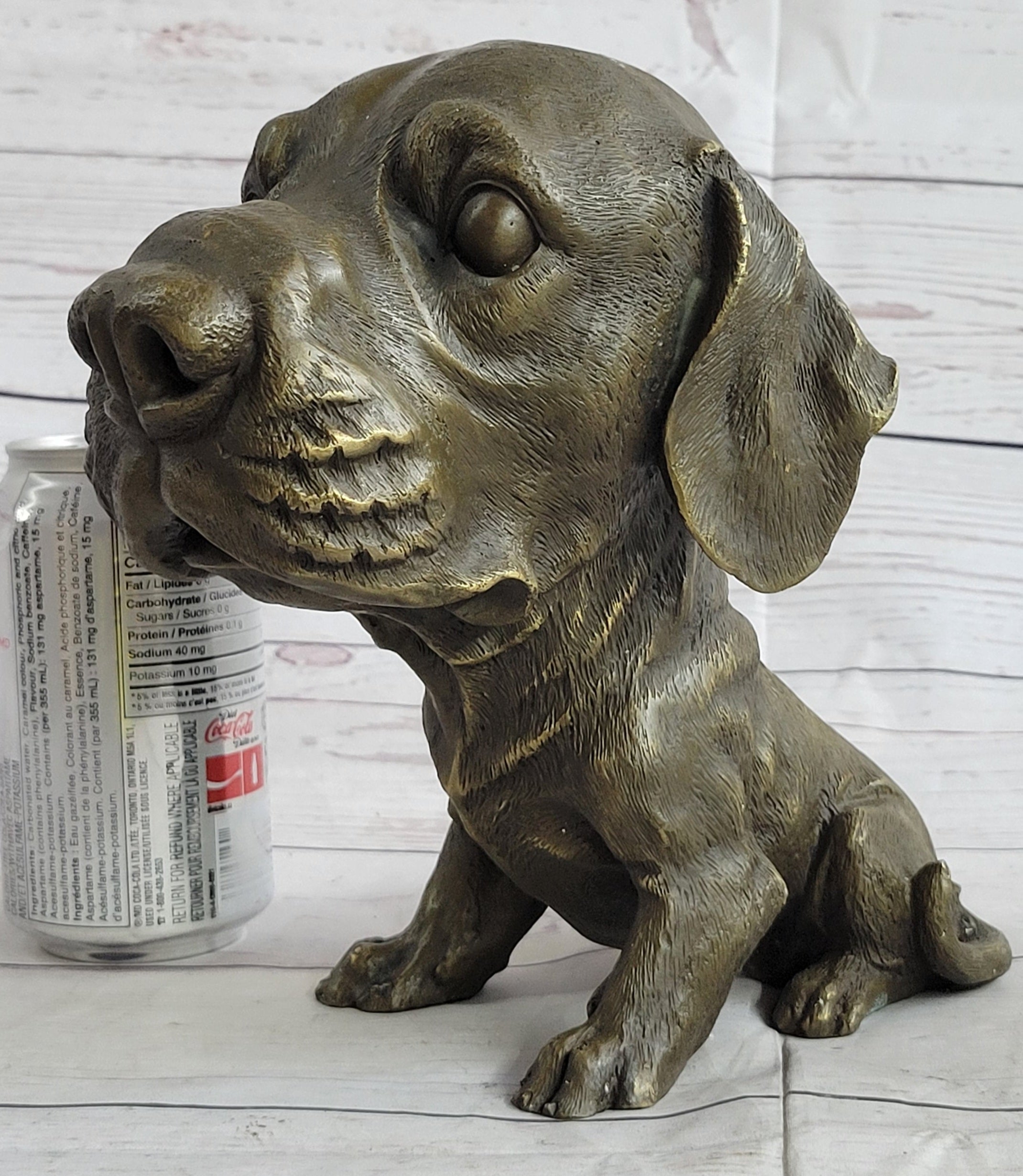 Bobble Head Style Floppy Eared Dog Cute Bronze Statue Sculpture Signed Collectible 9" x 9"