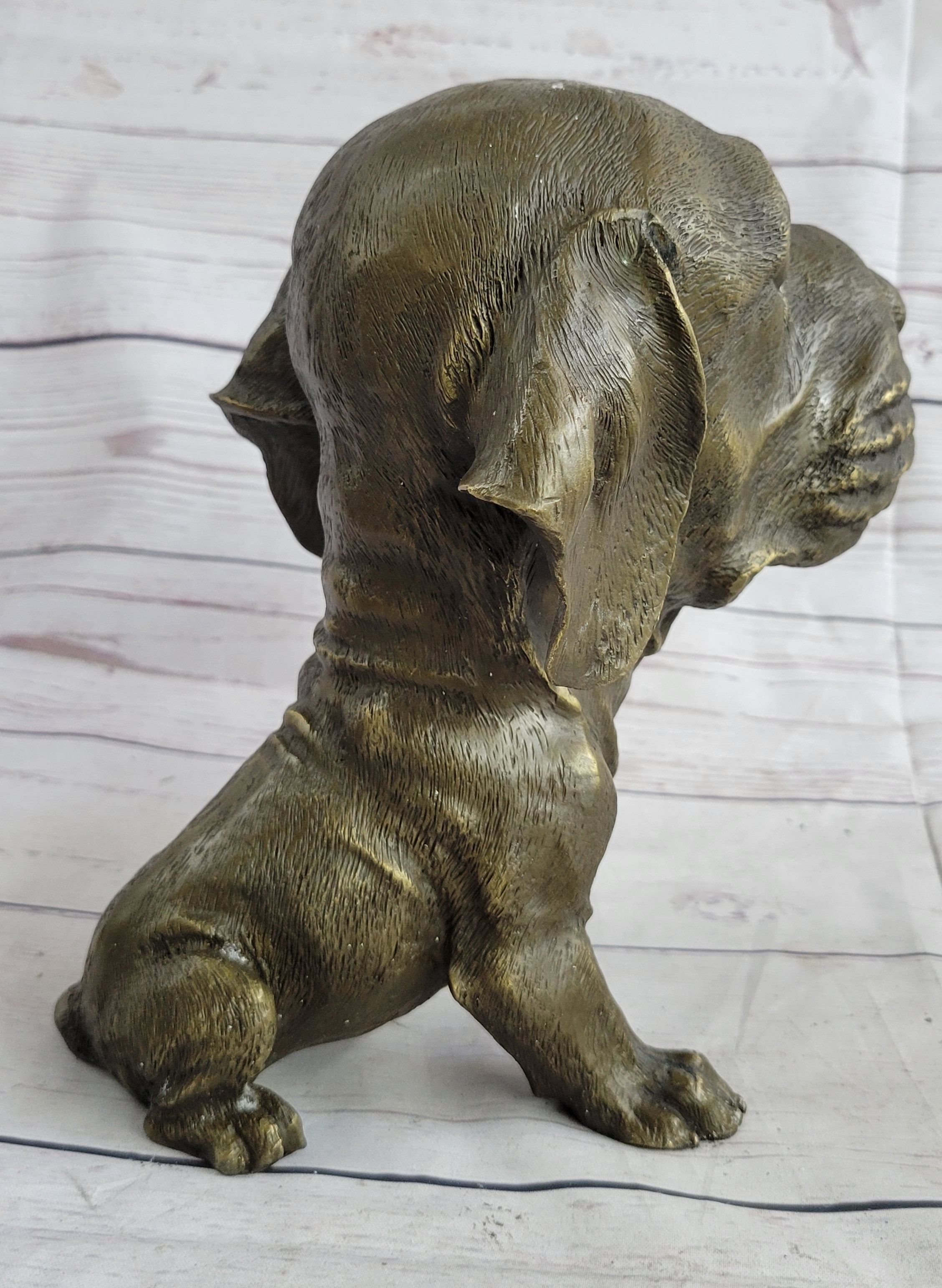 Bobble Head Style Floppy Eared Dog Cute Bronze Statue Sculpture Signed Collectible 9" x 9"