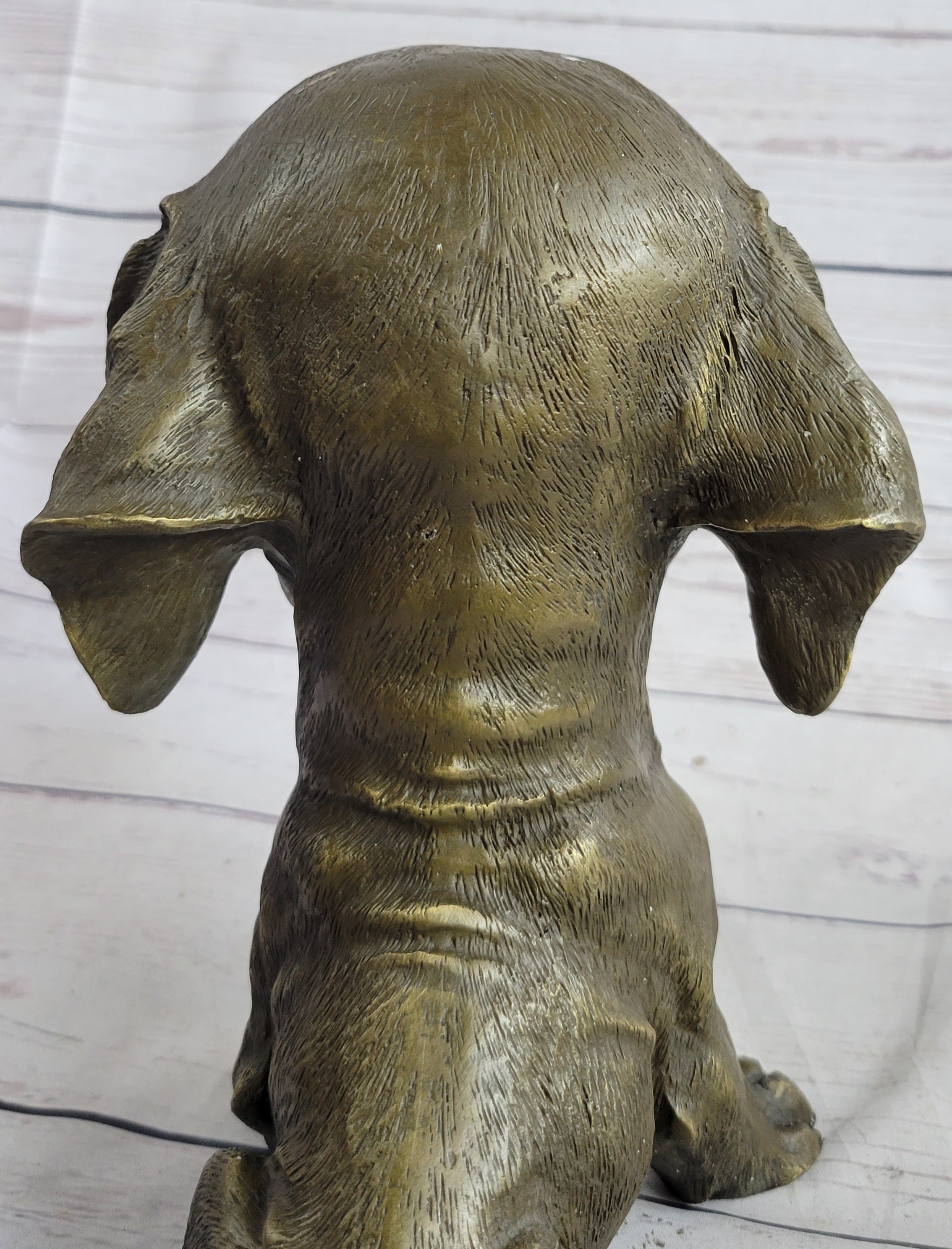 Bobble Head Style Floppy Eared Dog Cute Bronze Statue Sculpture Signed Collectible 9" x 9"