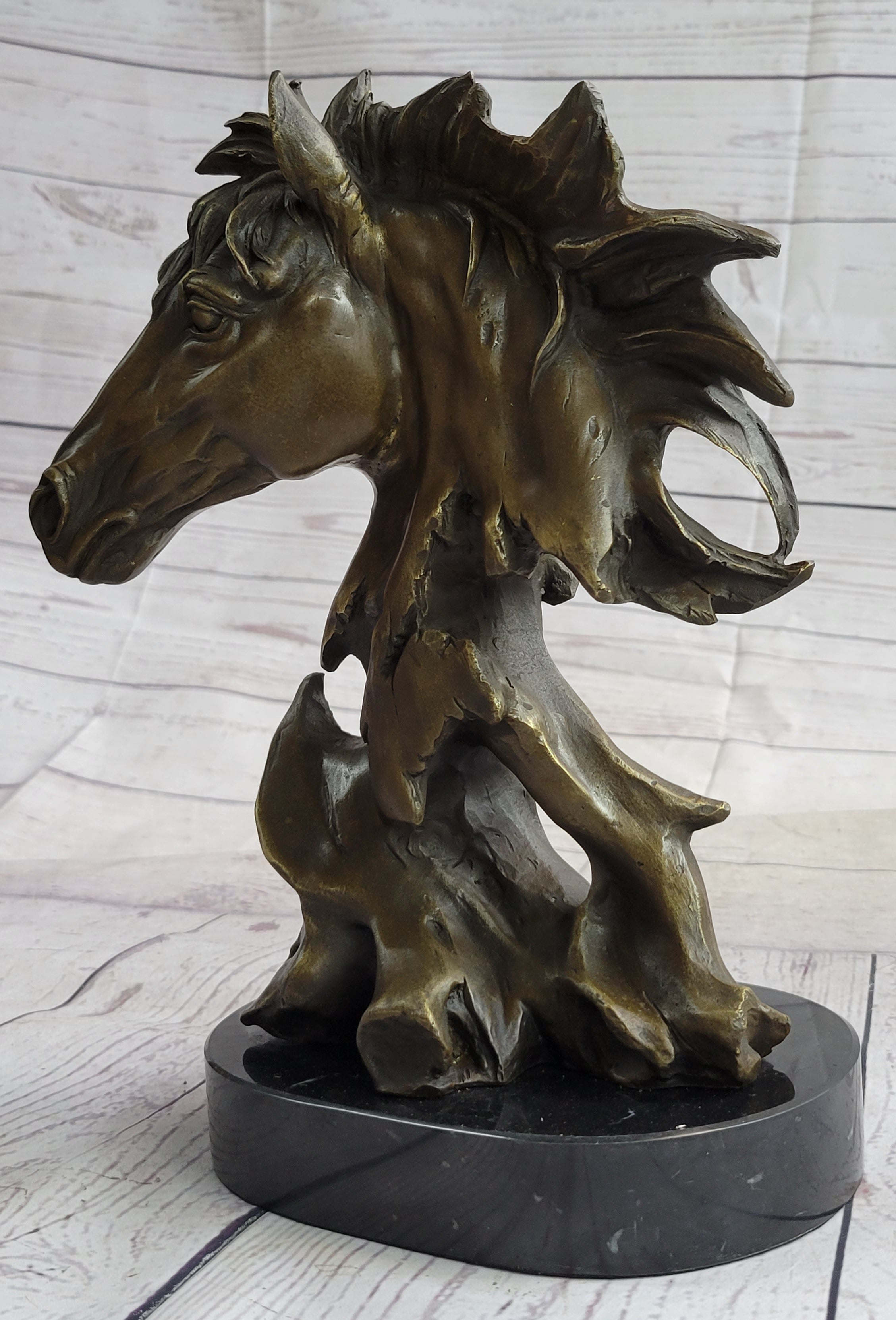 Abstract Horse Bust Bronze Statue Sculpture Modern Art Original Equestrian Decor 12" x 9"