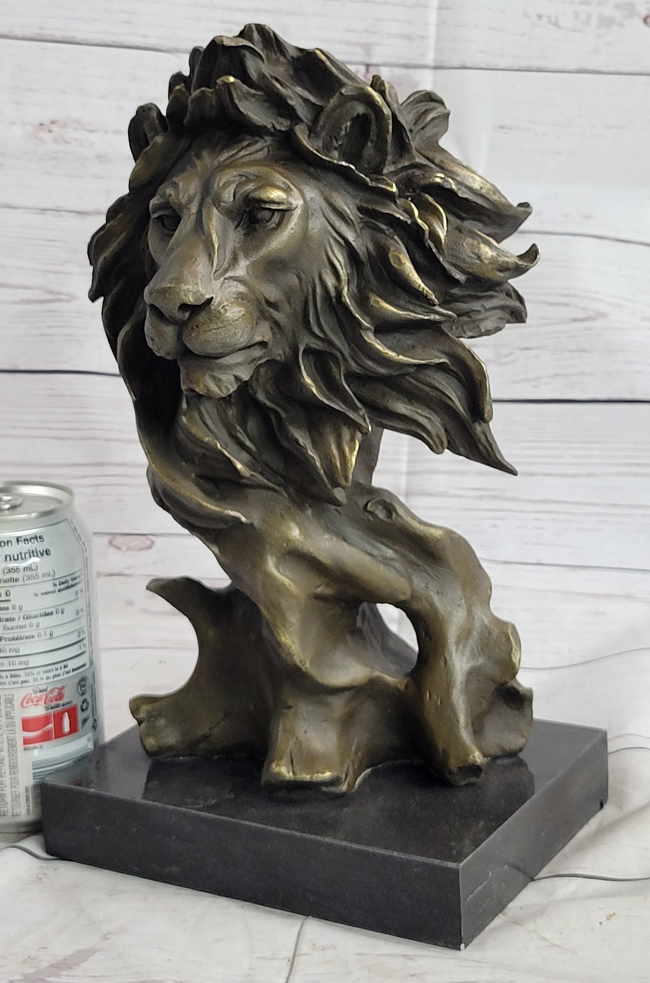 Male Lion Abstract Modern Bust Statue Sculpture Bronze Metal on Marble 12" x 7"