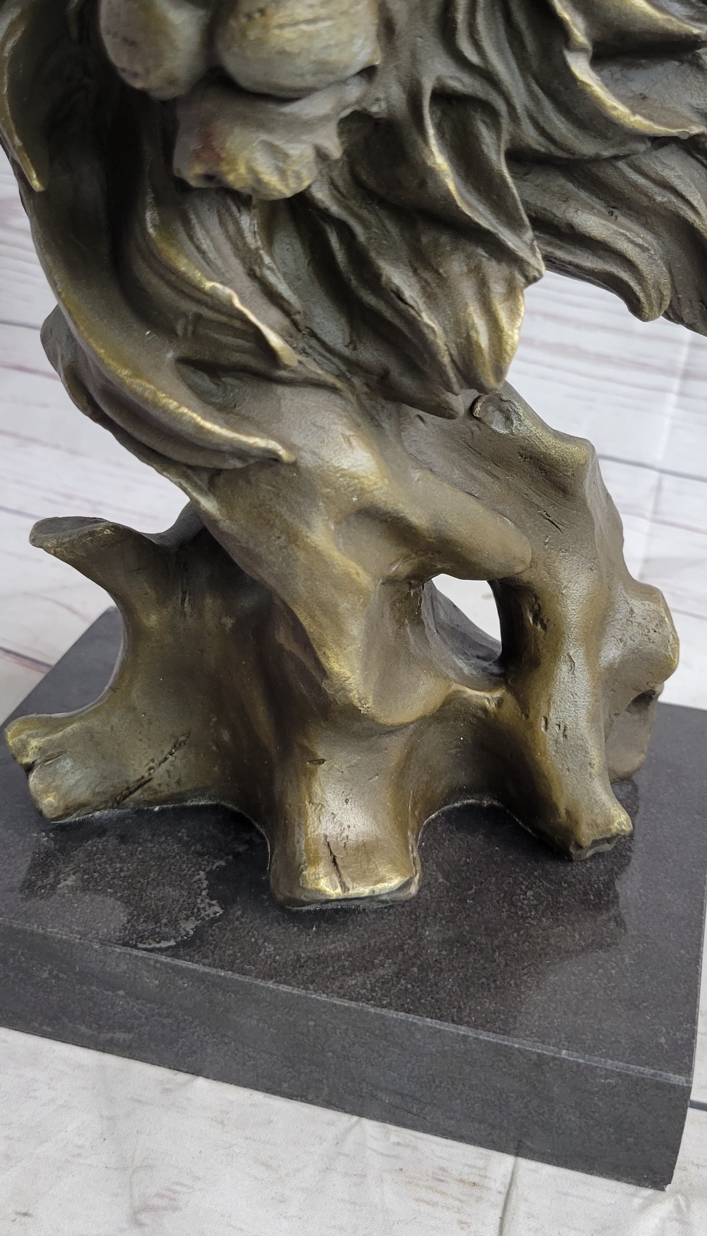 Male Lion Abstract Modern Bust Statue Sculpture Bronze Metal on Marble 12" x 7"