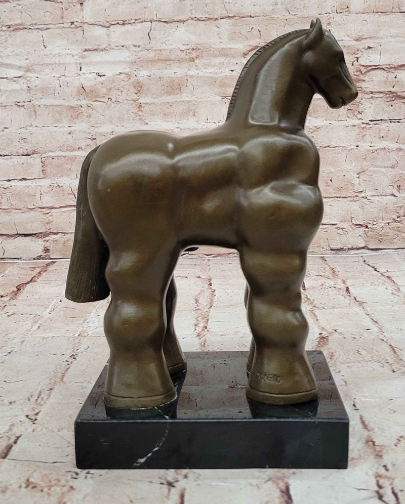 Bronze Trojan Horse Statue Modernist Botero Animal Sculpture