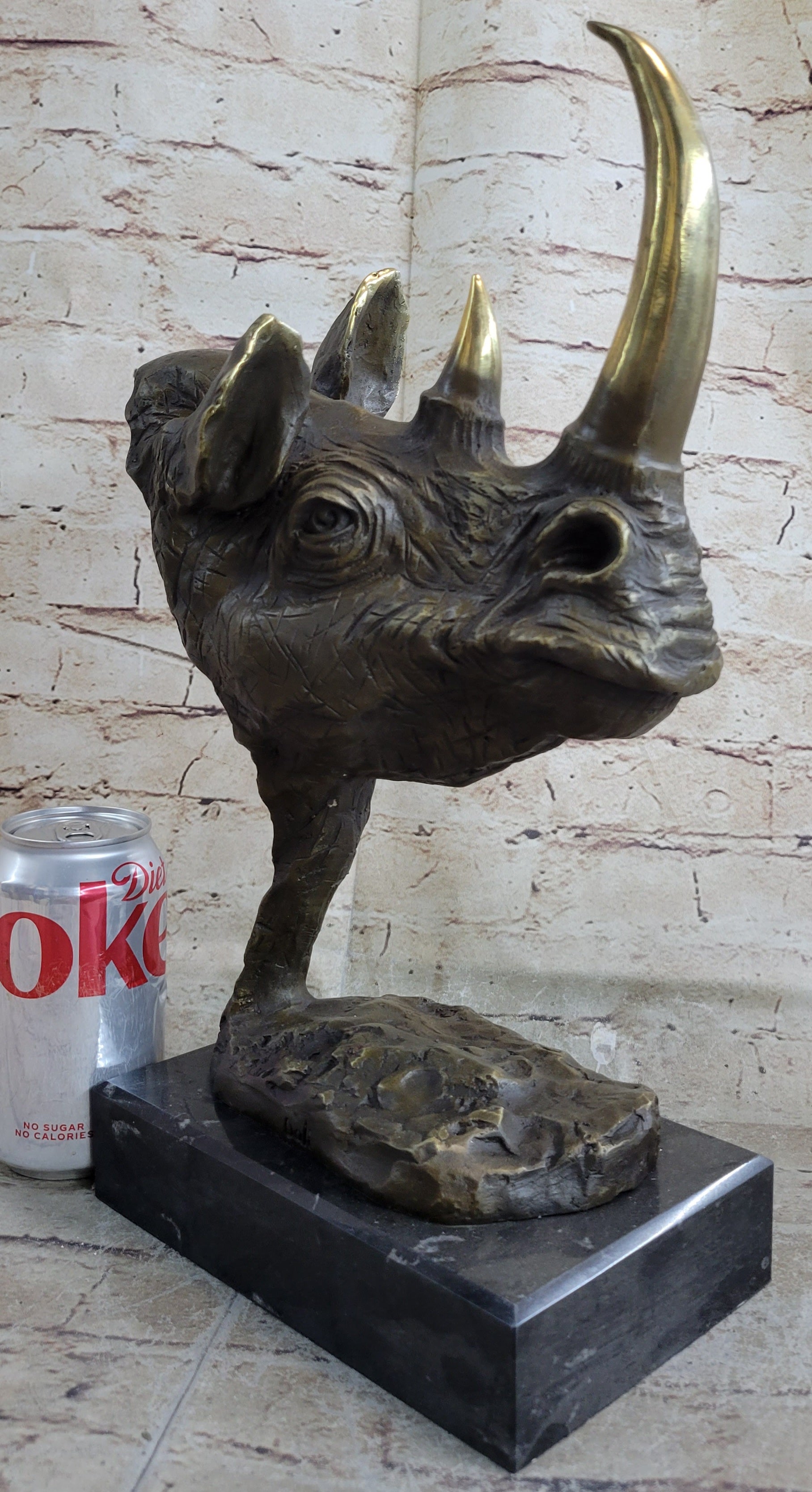 Rhinoceros Rhino Bronze Metal Handmade Statue Sculpture Modern Art 14" x 10"