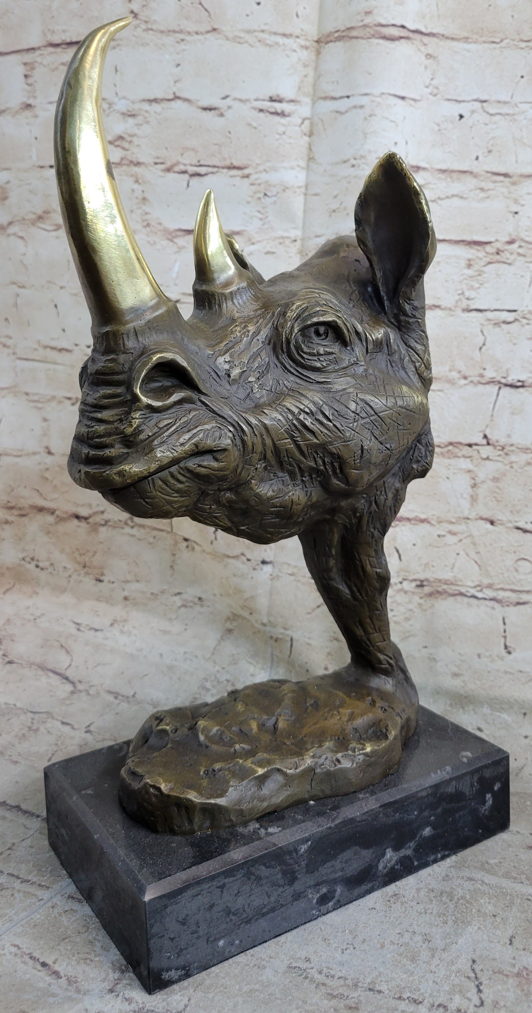 Rhinoceros Rhino Bronze Metal Handmade Statue Sculpture Modern Art 14" x 10"