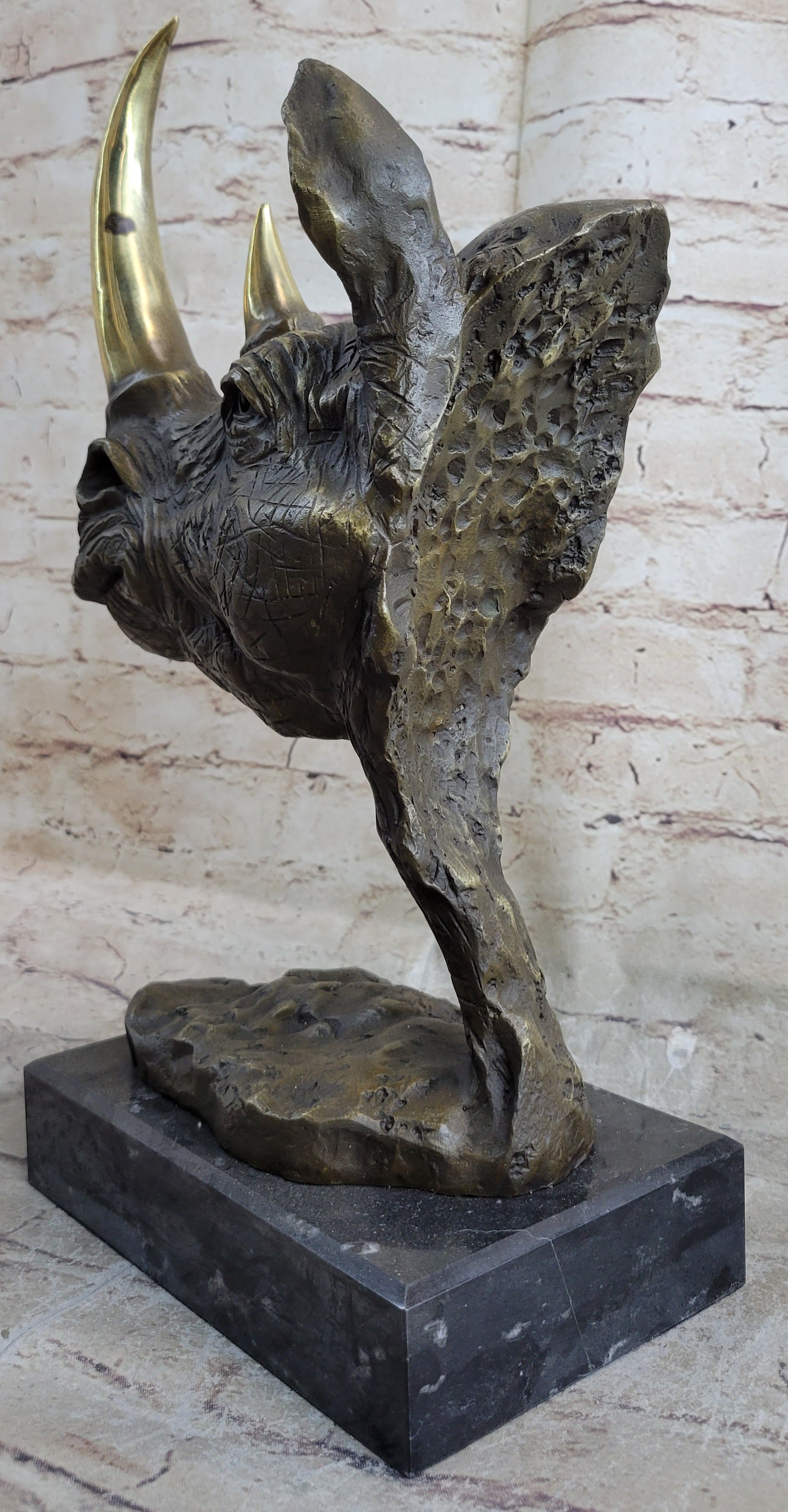 Rhinoceros Rhino Bronze Metal Handmade Statue Sculpture Modern Art 14" x 10"