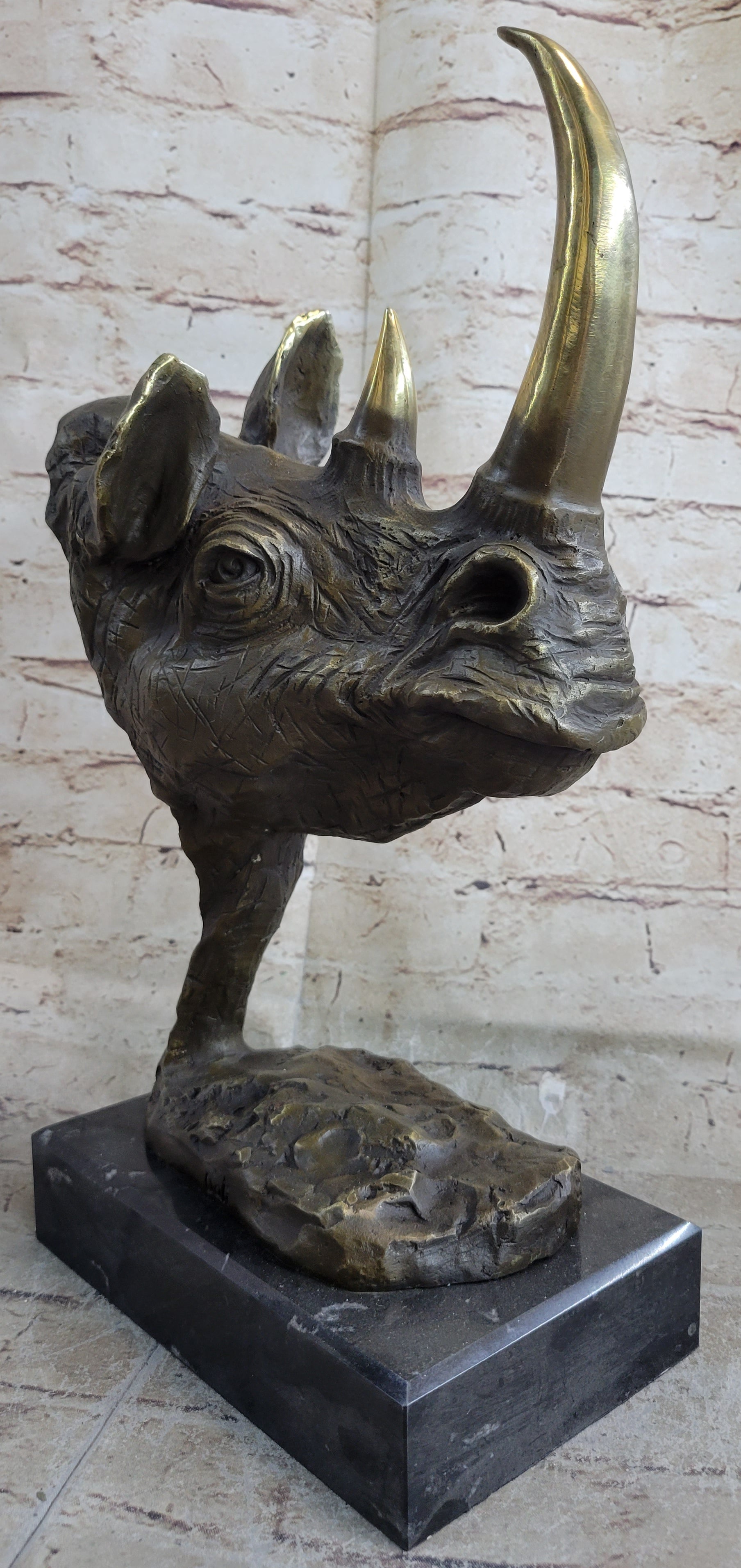 Rhinoceros Rhino Bronze Metal Handmade Statue Sculpture Modern Art 14" x 10"